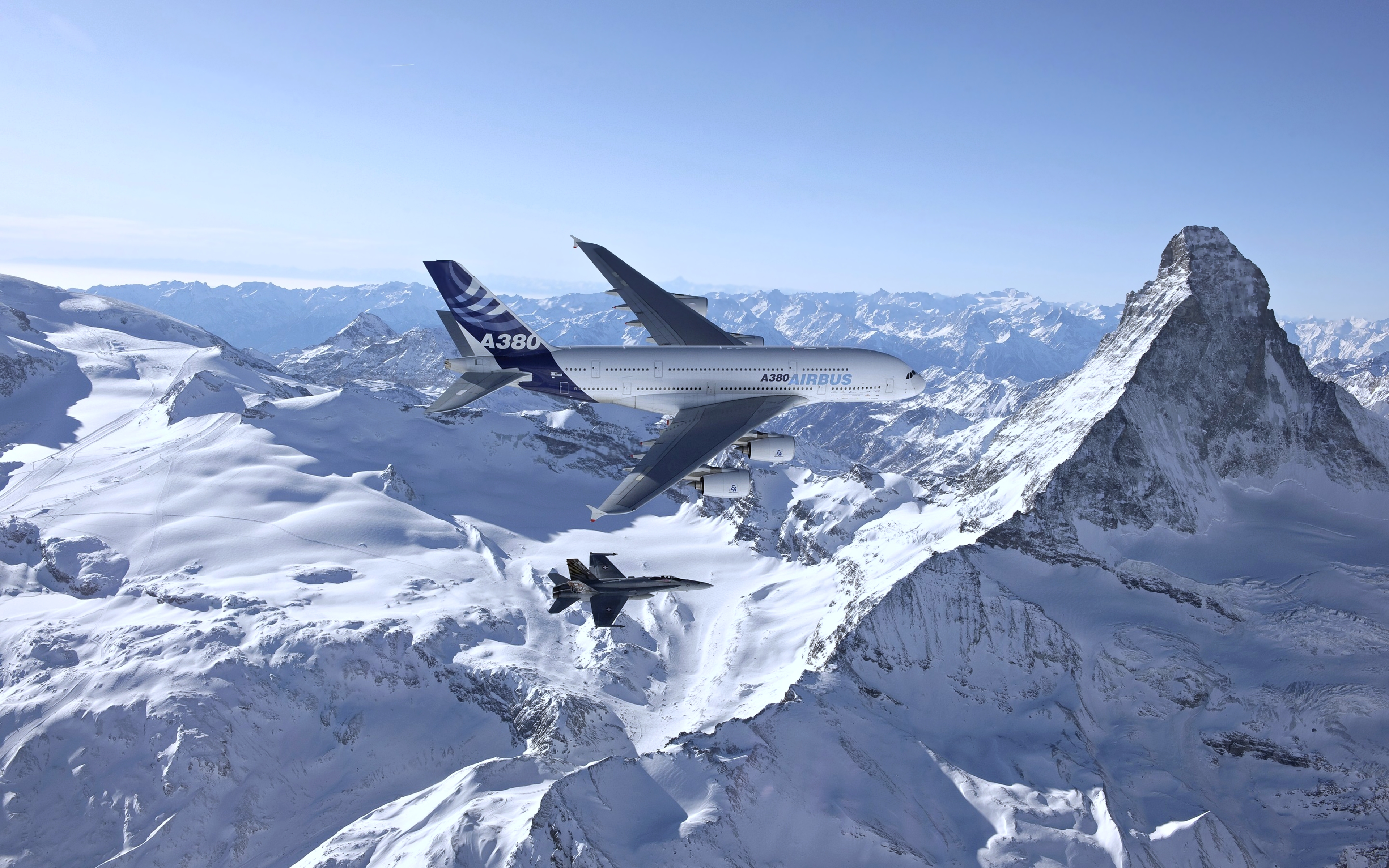 Airbus Airbus A380 Airplane Landscape Mountain Snow Warplane 3840x2400