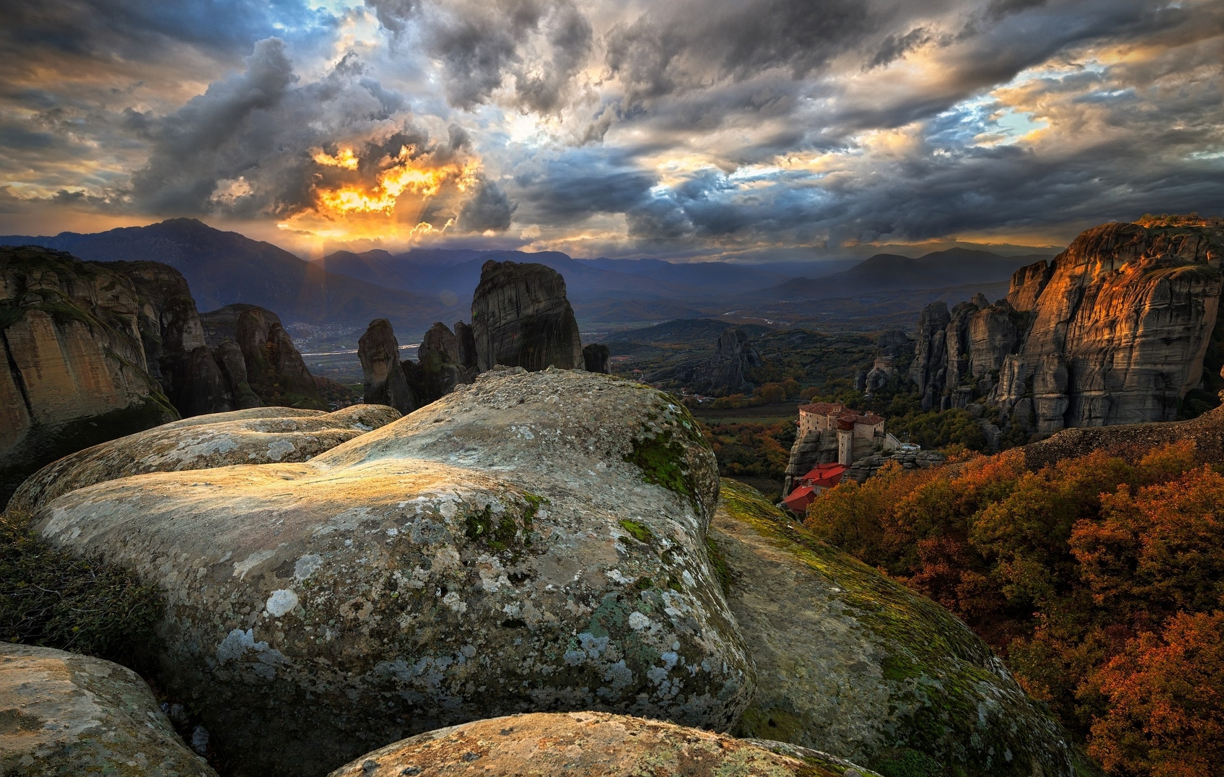 Cloud Greece Landscape Monastery Mountain Rock 2500x1587