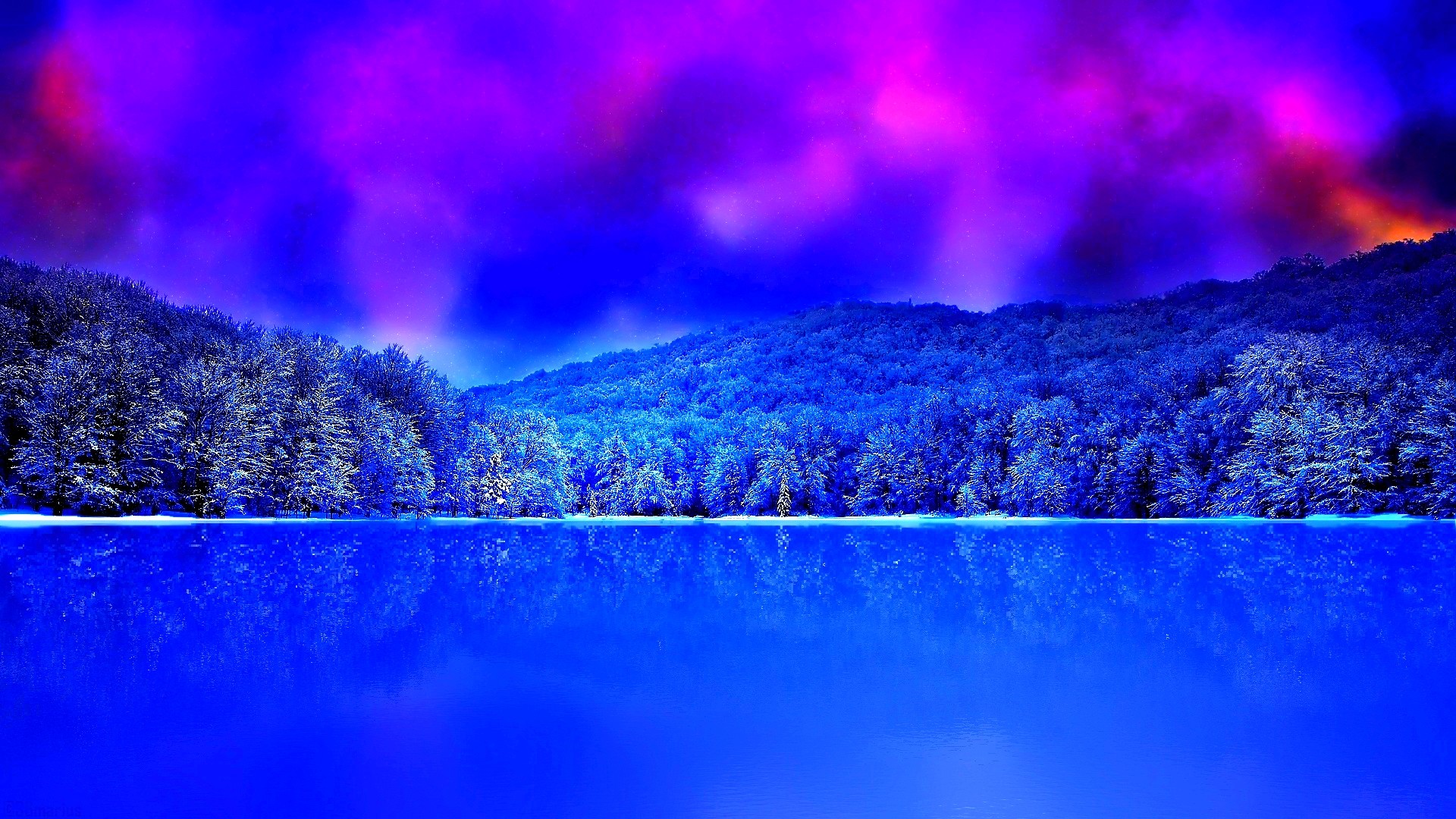Blue Colorful Colors Earth Lake Pink Purple Sky Sunset Winter 1920x1080