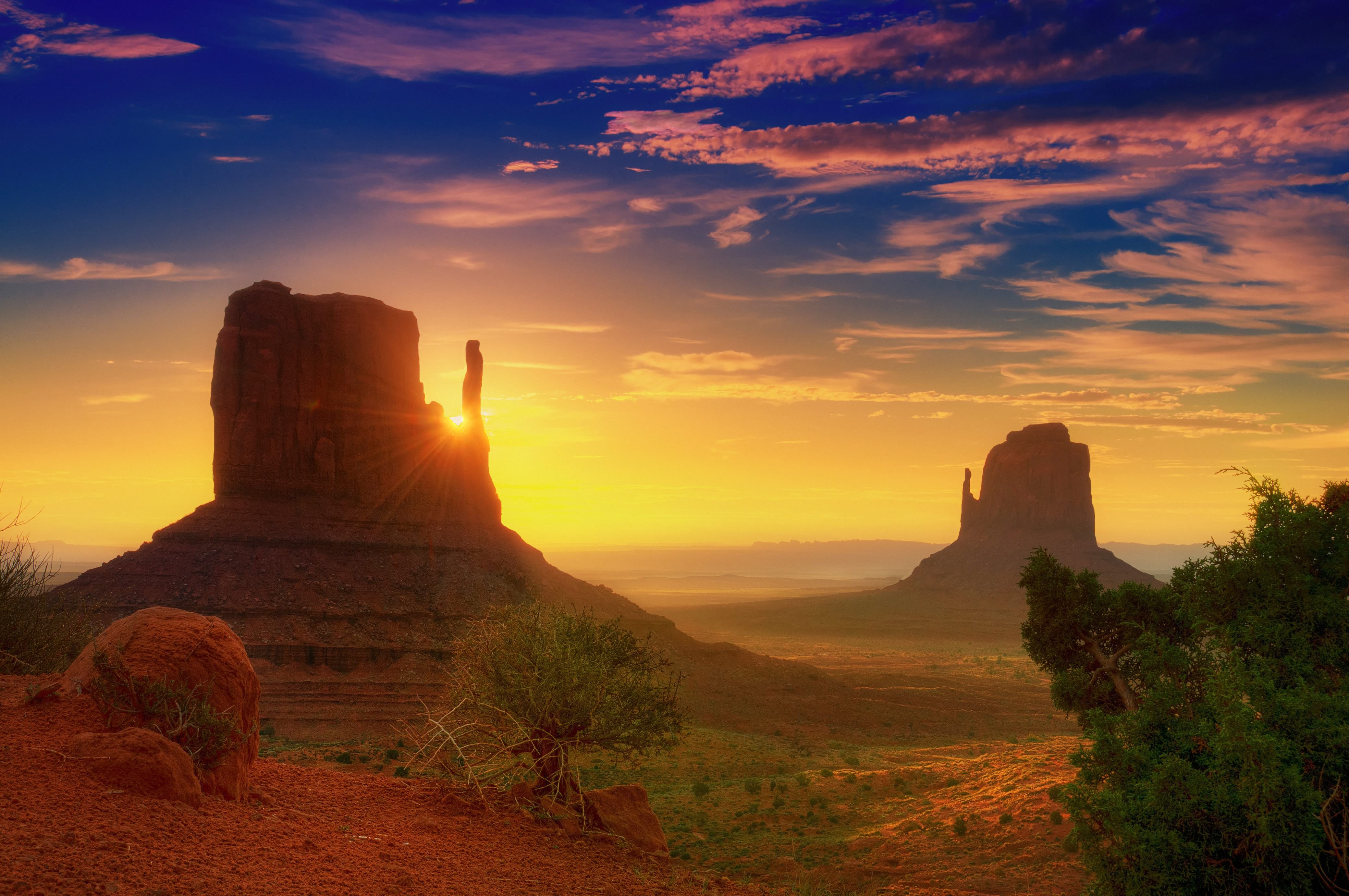 Arizona Desert Monument Valley Sky Sunbeam Sunrise Utah 4157x2761