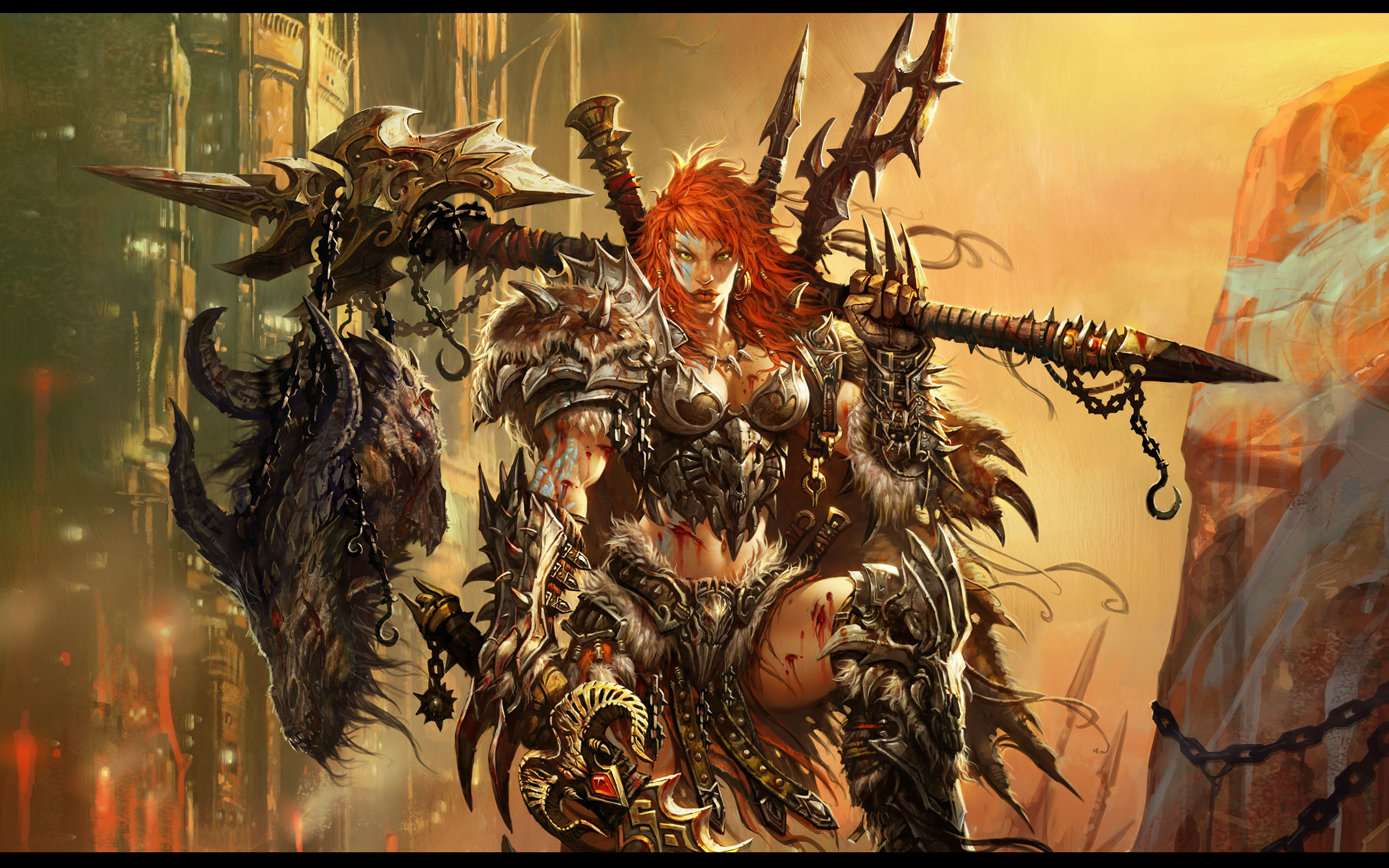 Barbarian Diablo Iii Diablo Iii Fantasy Woman Warrior 2560x1600