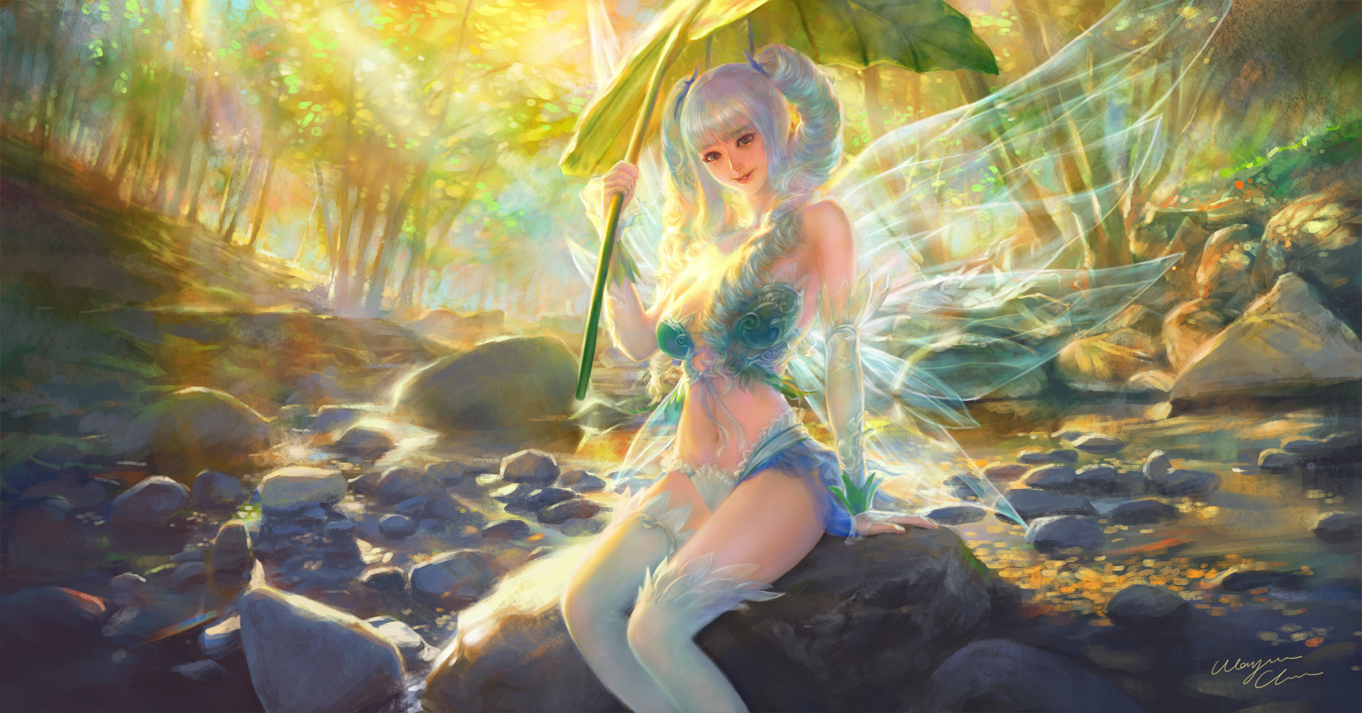 Fantasy Forest Girl Leaf League Of Angels Ii Video Game Wings Woman 1920x1005