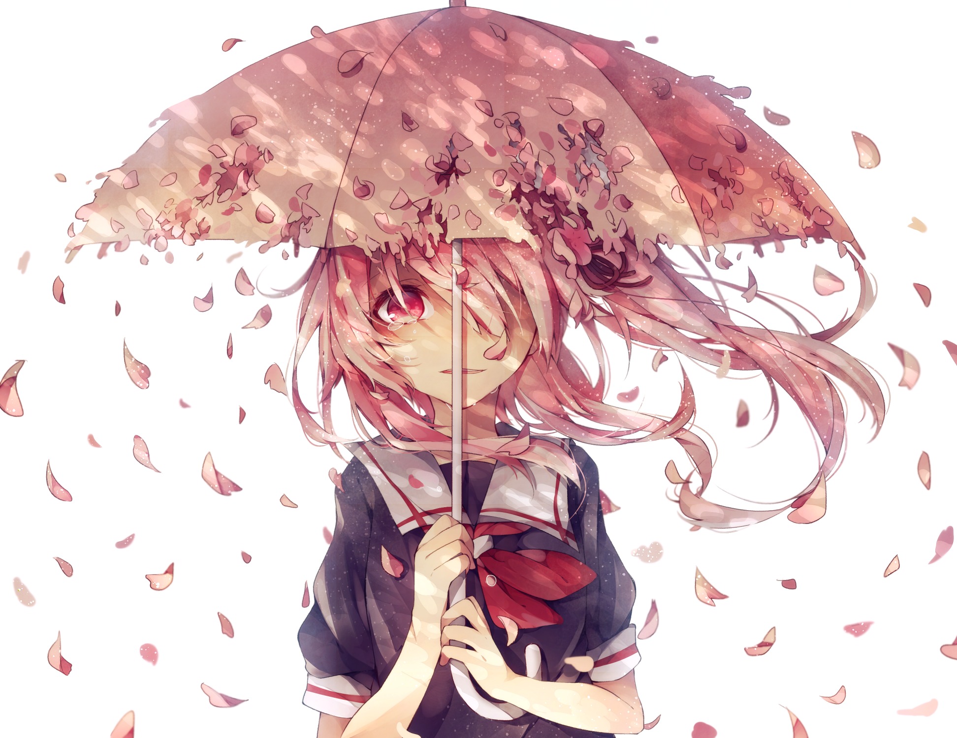 Girl Harusame Kancolle Kantai Collection Long Hair Petal Pink Eyes Pink Hair School Uniform Tears Um 1944x1500