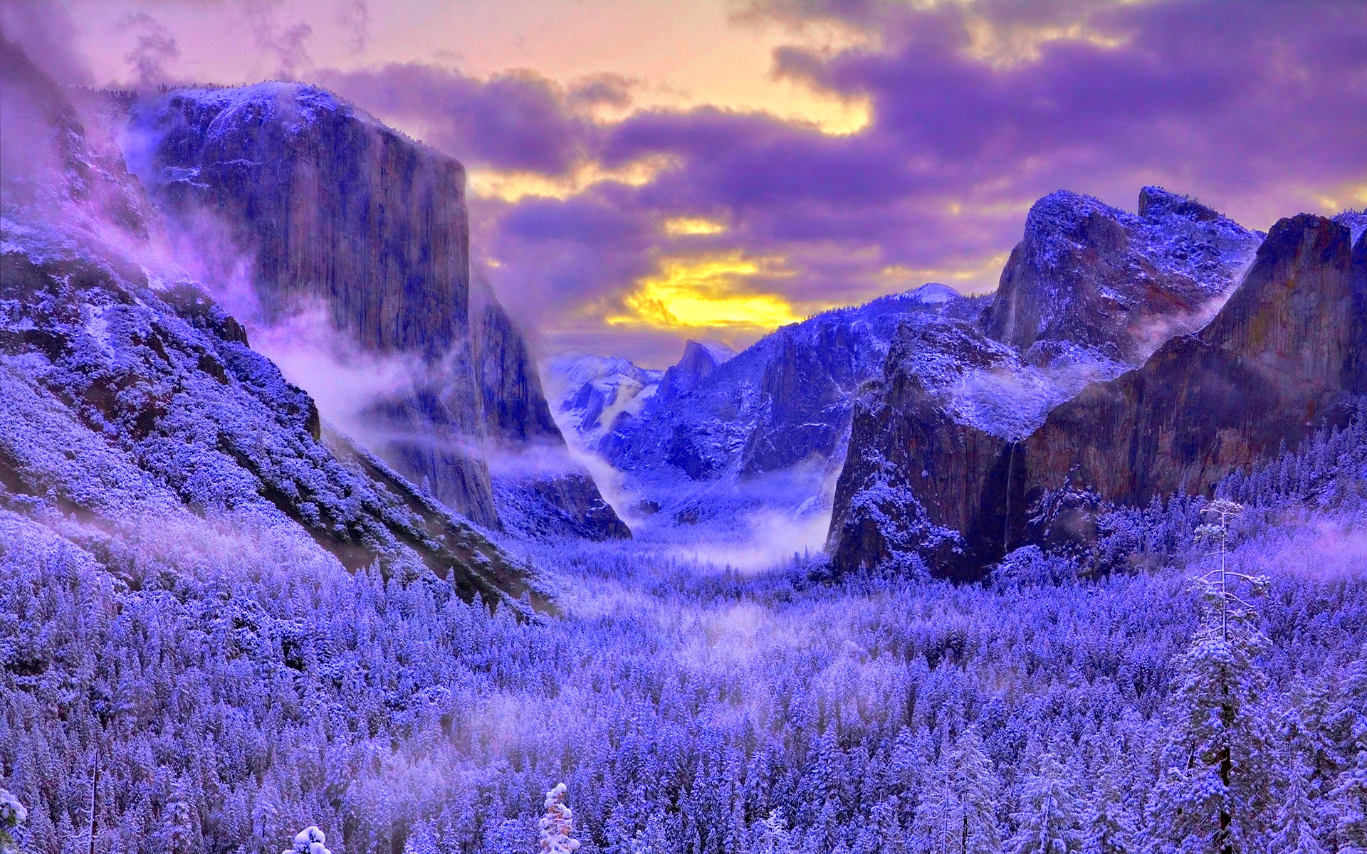 Earth Fog Landscape Mountain Snow Sunset Winter Yosemite National Park 1920x1200