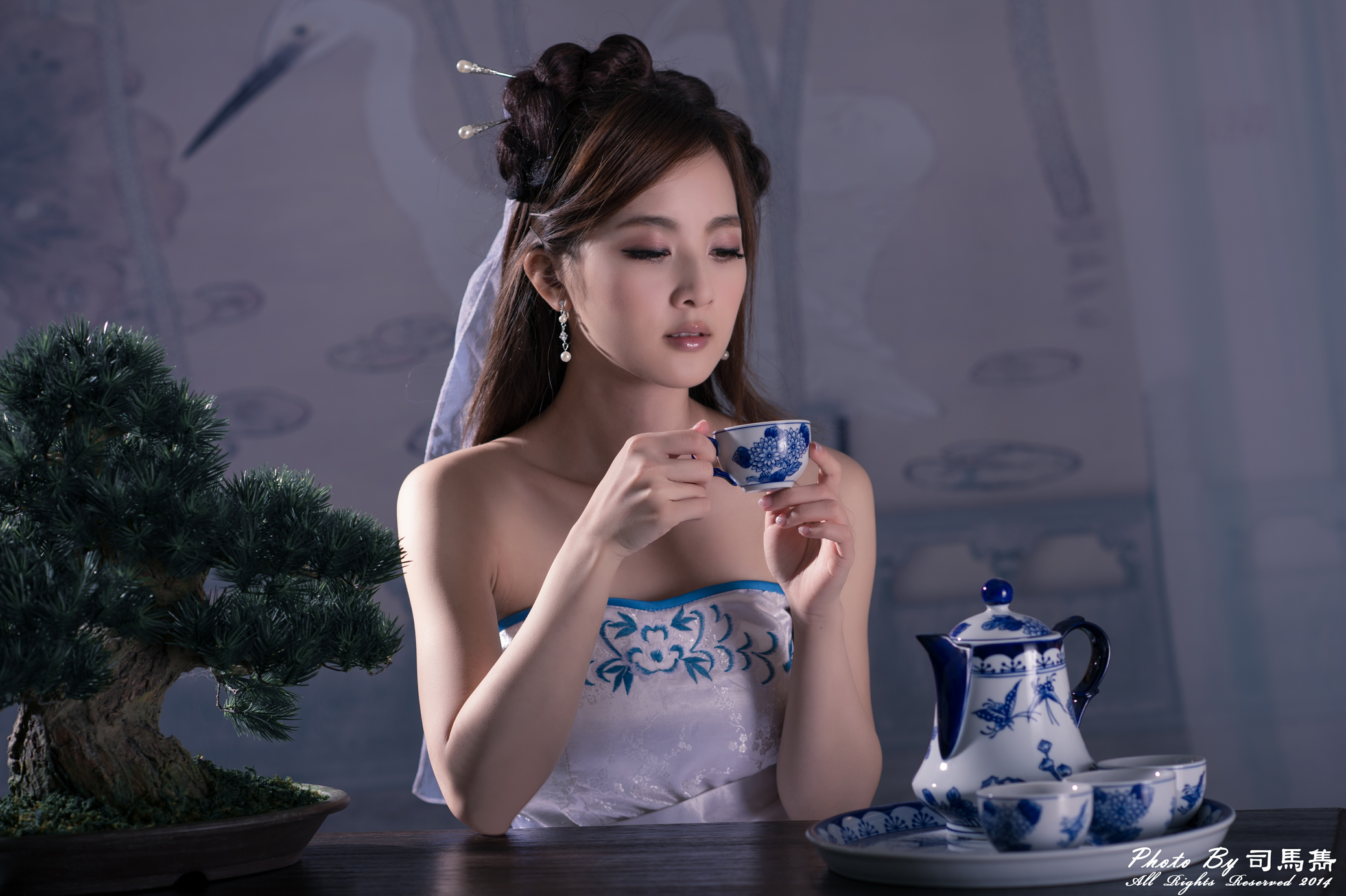 Asian Bonsai Cup Dress Hair Dress Hairpin Mikako Zhang Kaijie Tea Set 4928x3280