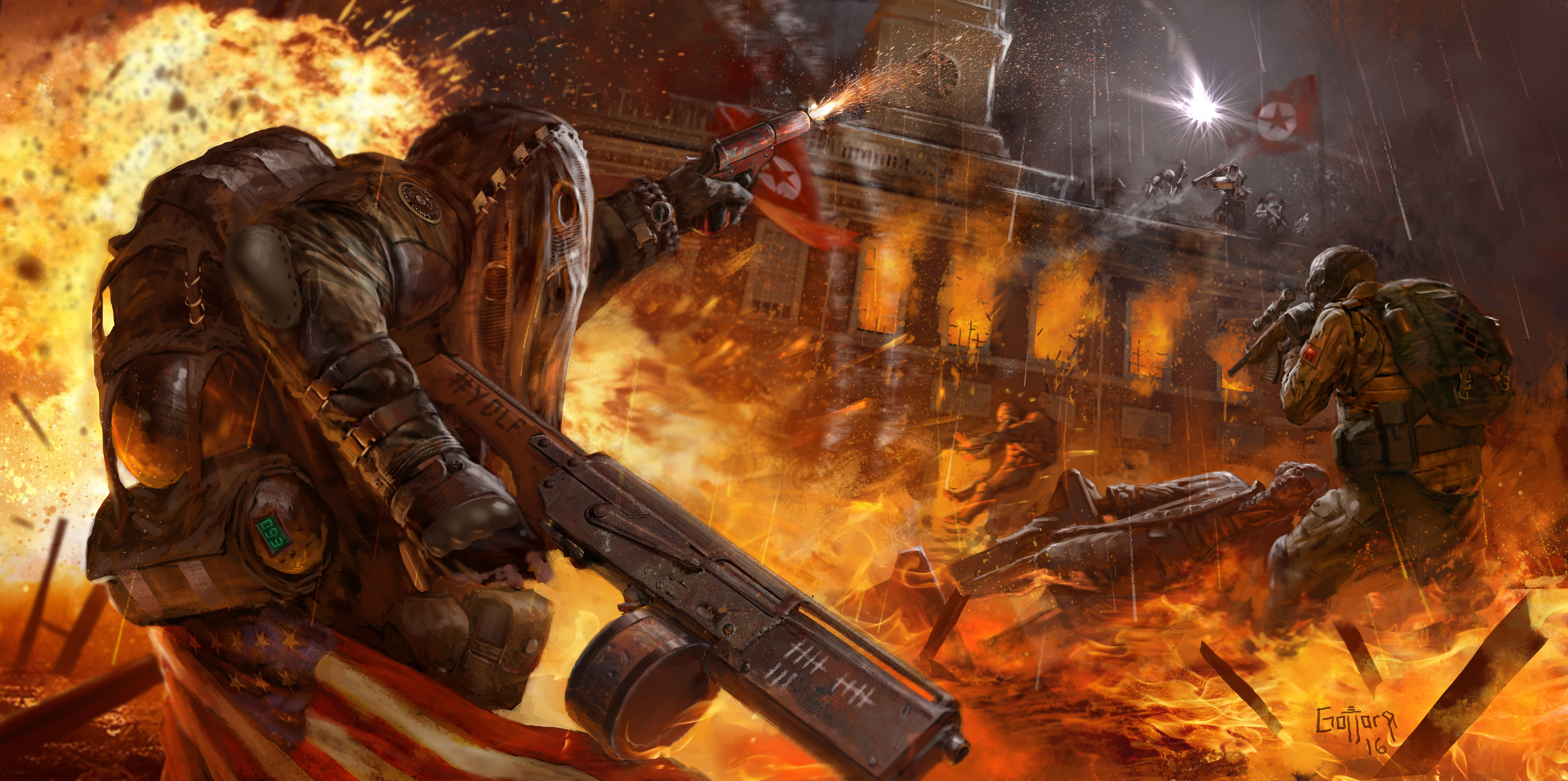 Battle Explosion Fire Homefront The Revolution Soldier Weapon 6219x3100