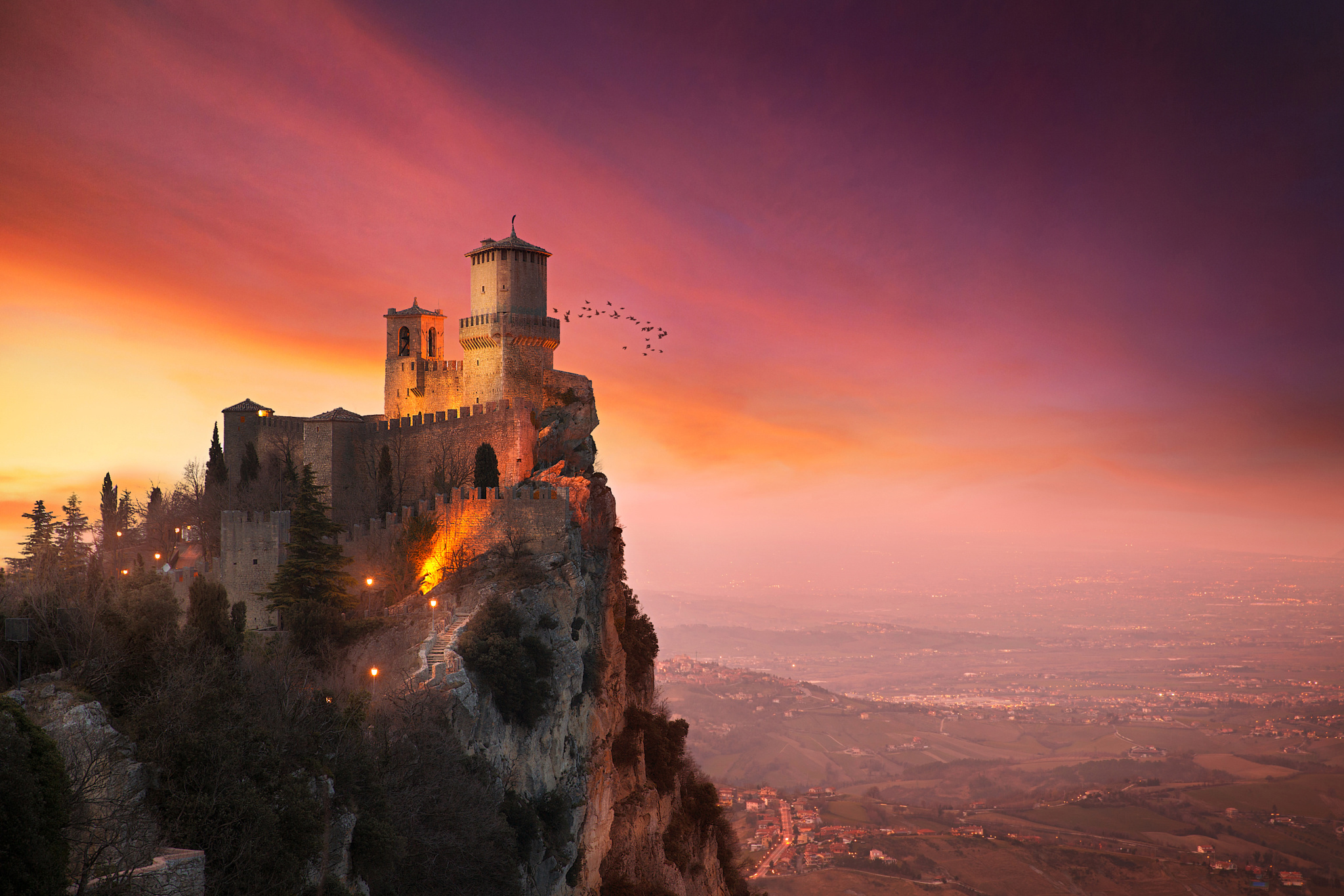 Fortress Fortress Of Guaita Guaita San Marino Sky Sunset 2048x1365