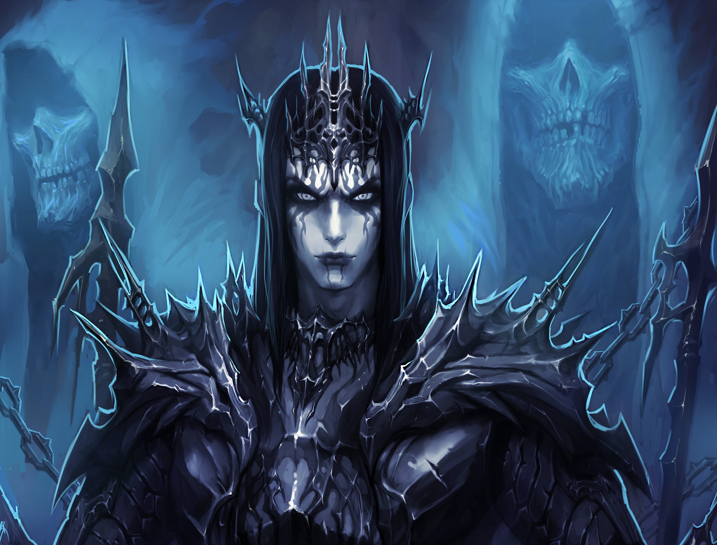 Armor Blue Dark Demon Evil Fantasy Man Skull Spikes 2480x1886