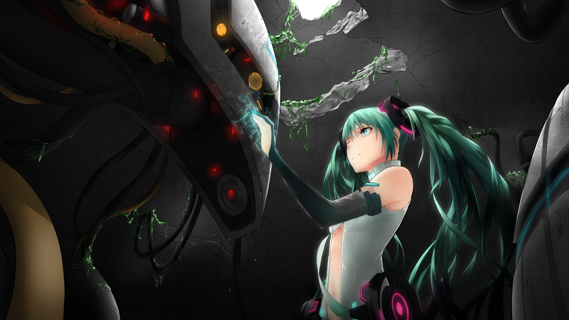 Green Eyes Green Hair Hatsune Miku Long Hair Shipwreck Vocaloid Wink 1920x1080