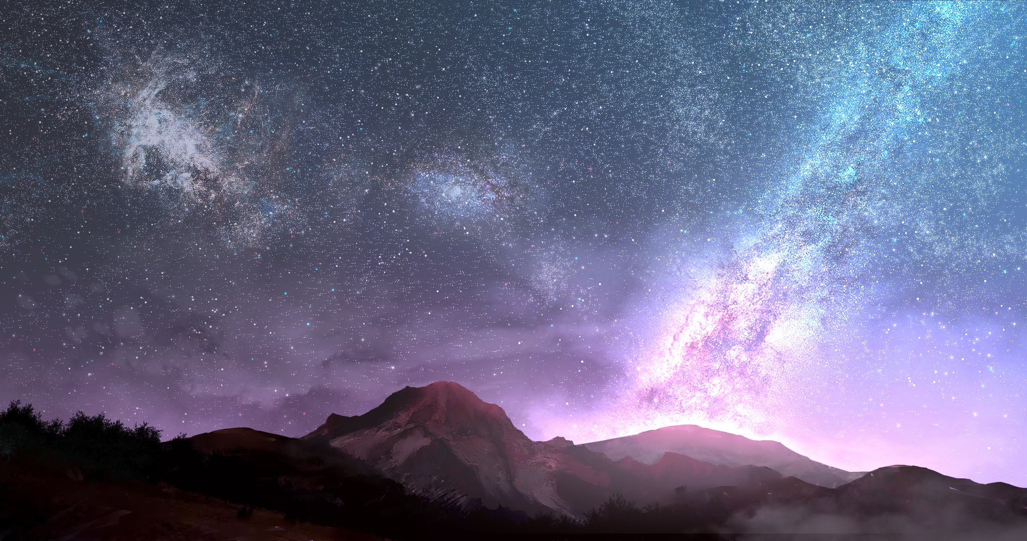 Milky Way Mountain Nature Night Sky Starry Sky Stars 2048x1080