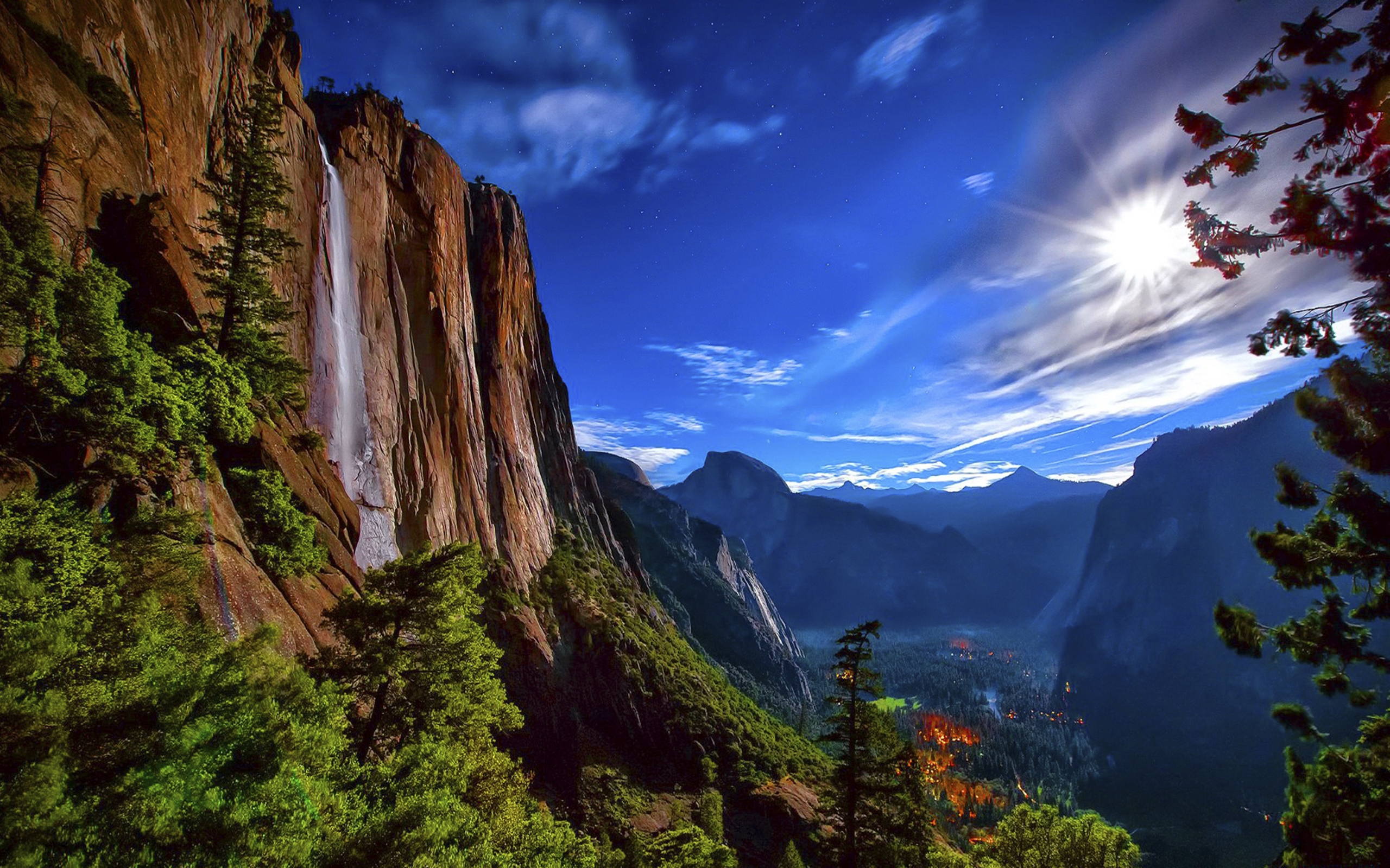 Forest Landscape Mountain Valley Waterfall Yosemite National Park 2560x1600