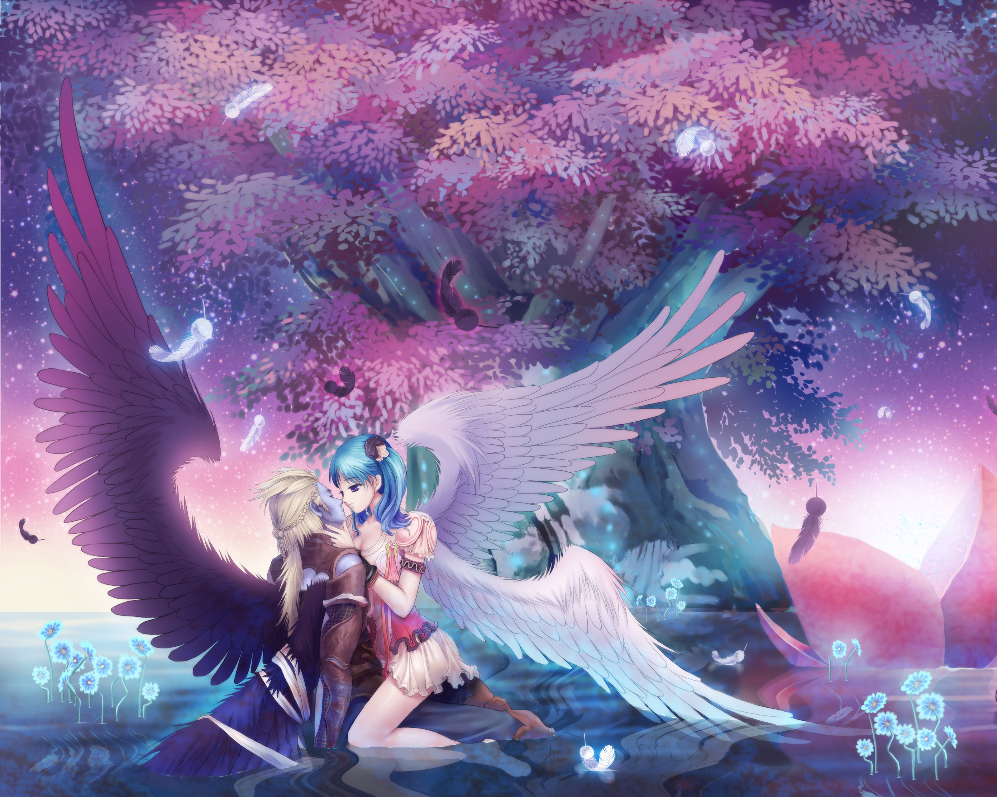 Angel Couple Fantasy Love Romantic Wings 3200x2560
