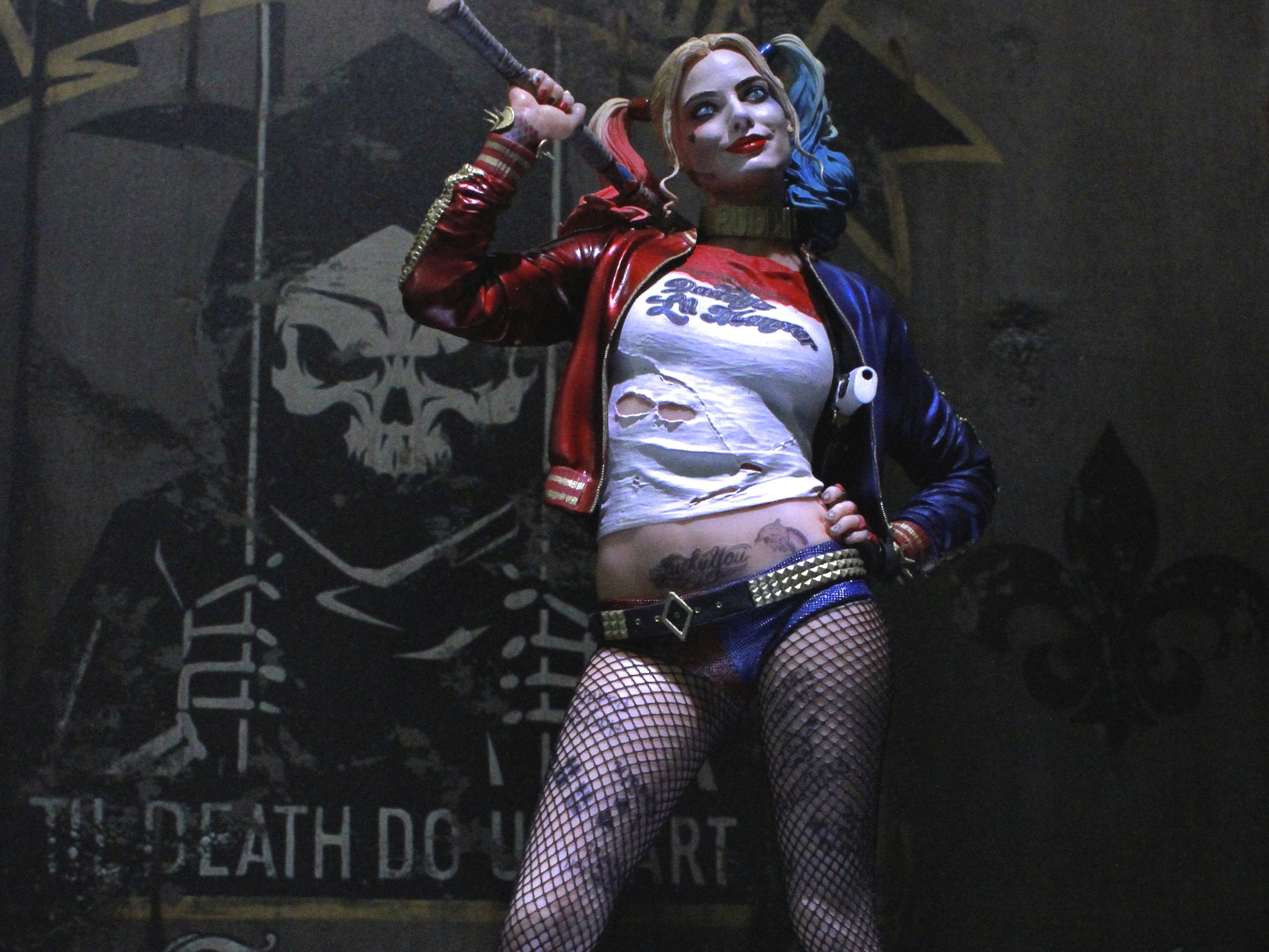 Belt Blonde Collar Dc Comics Fishnet Harley Quinn Jacket Shorts Tattoo Twintails Weapon Woman 2932x2199