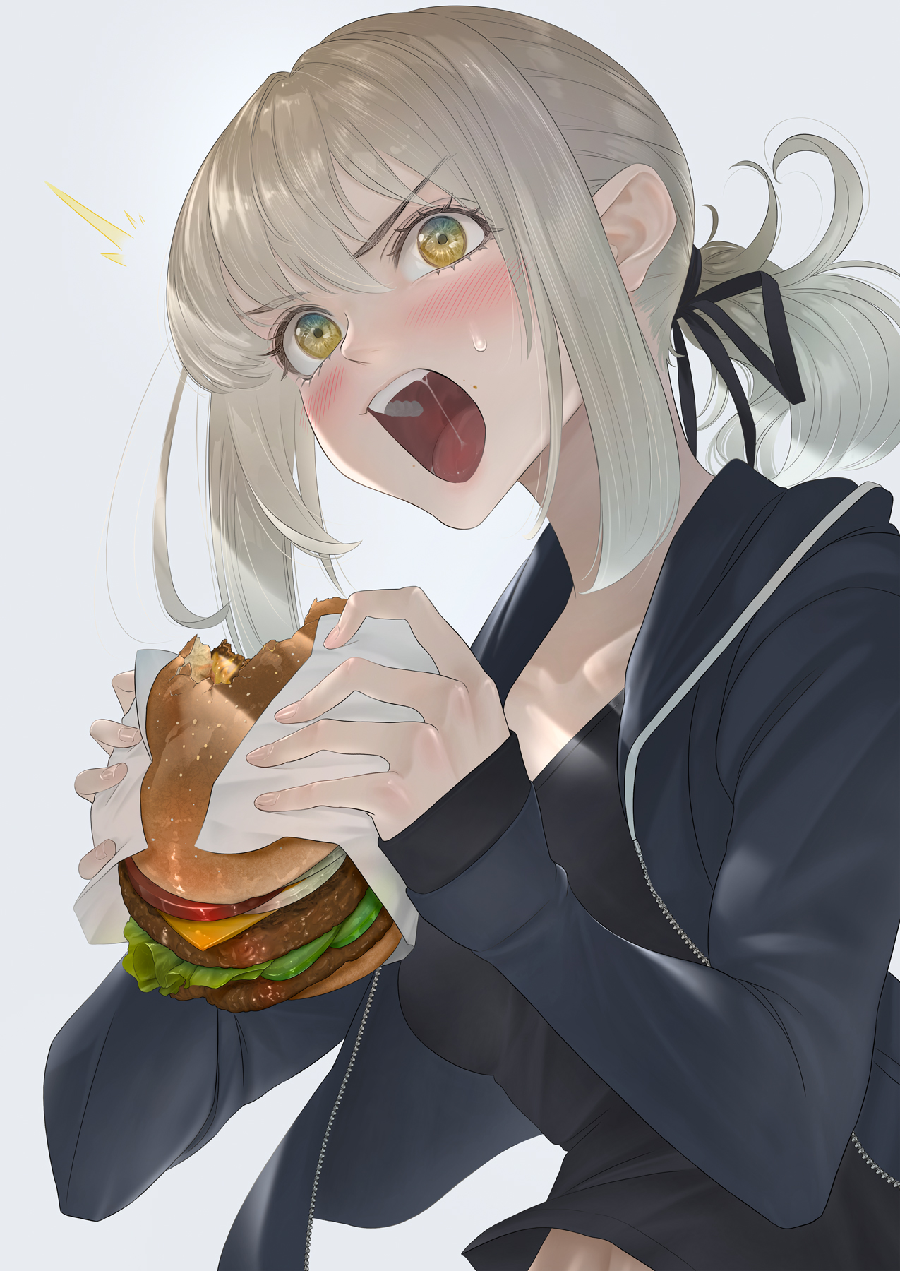 Fate Series FGO Fate Grand Order Anime Girls Eating Burgers Long Hair Black Jackets Anime Girls Open 1275x1800