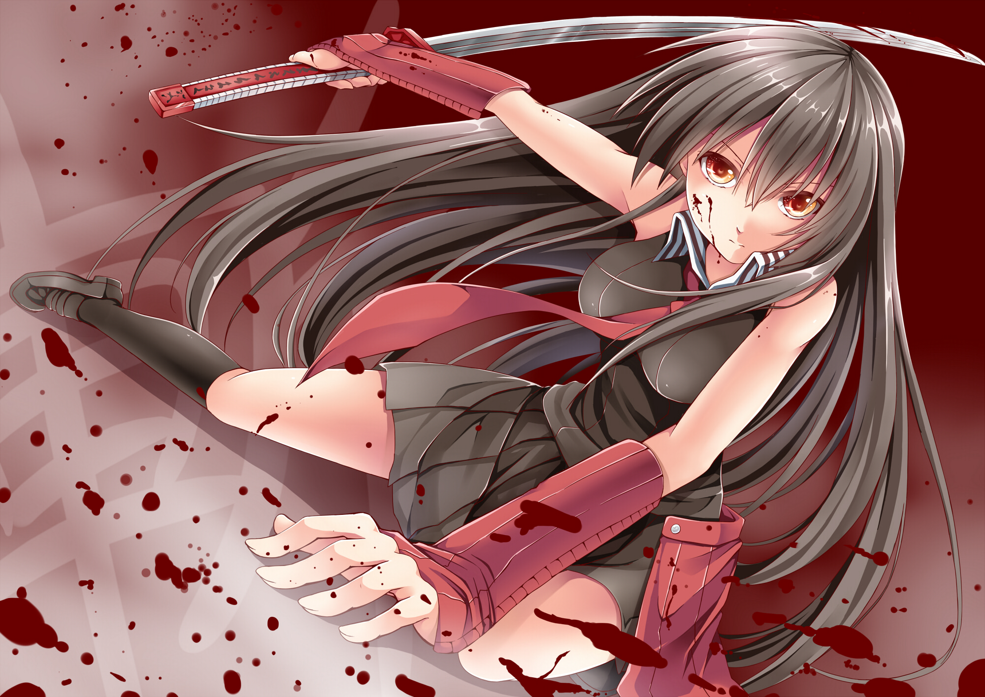 Akame Akame Ga Kill Akame Ga Kill Anime Black Dress Black Hair Blood Dress Girl Glove Katana Long Ha 2000x1416
