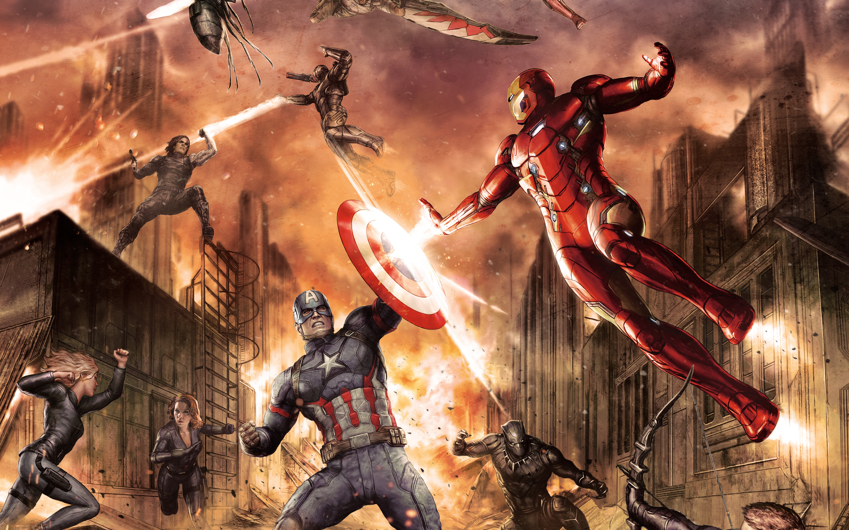 Black Panther Marvel Comics Black Widow Captain America Falcon Marvel Comics Hawkeye Iron Man Sharon 2880x1800