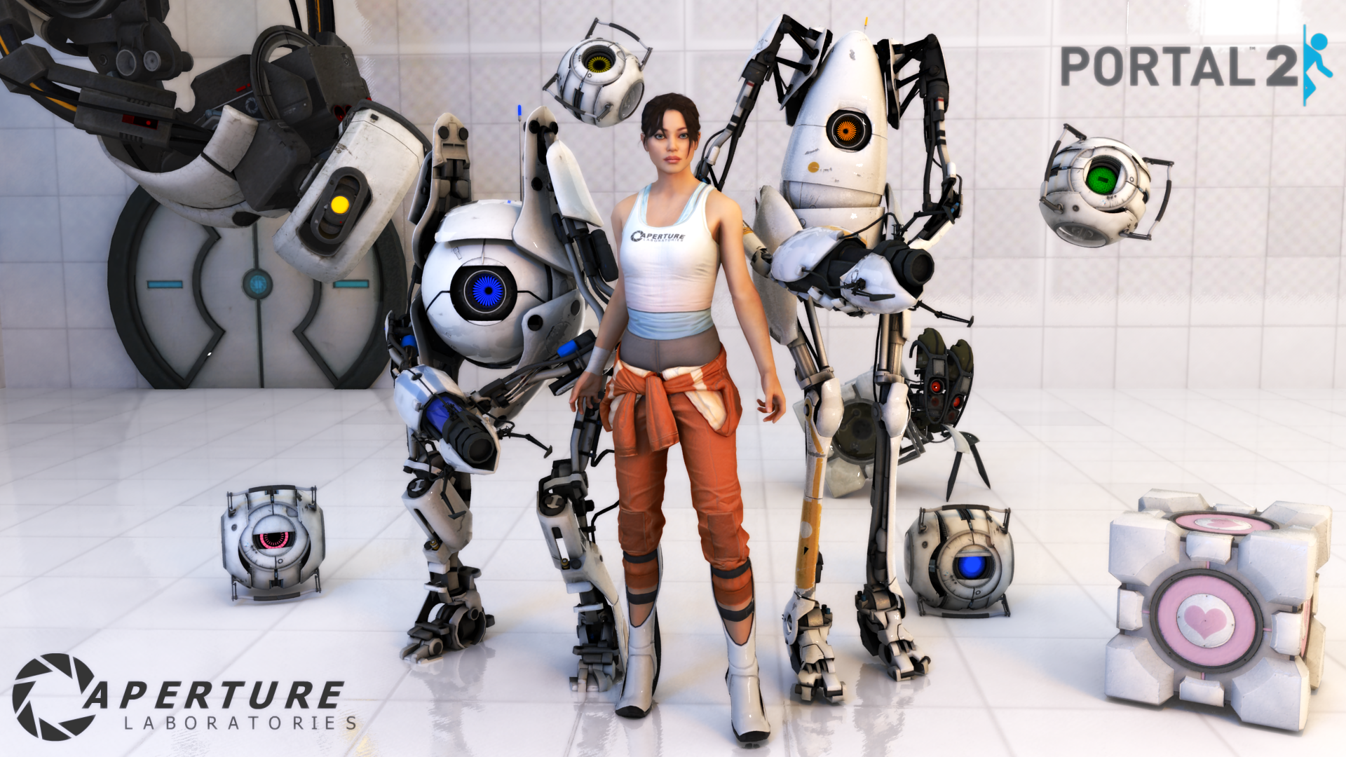 Chell Portal Portal Video Game Wheatley Portal 1920x1080