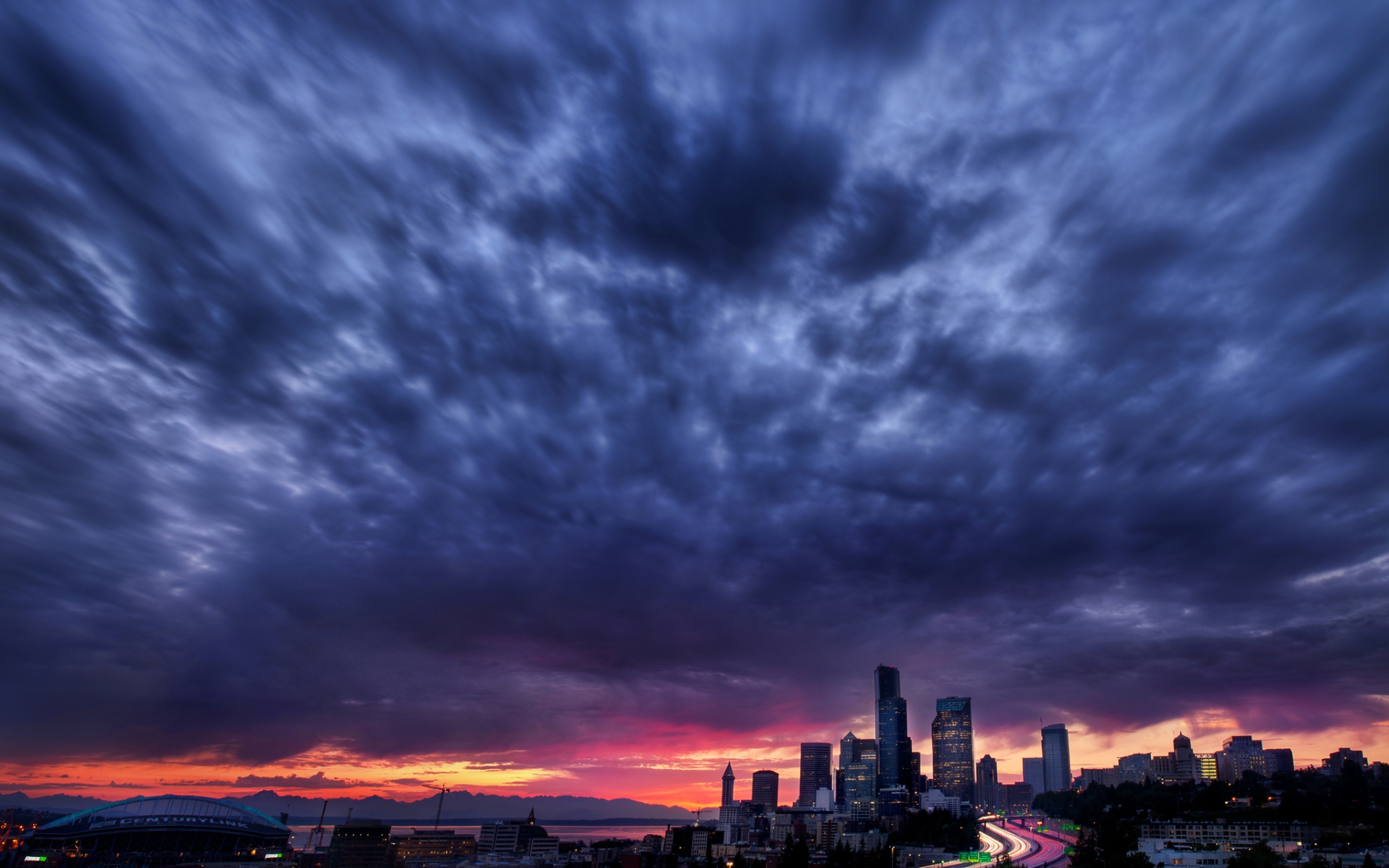 Building City Cityscape Light Moon Night Seattle Skyscraper Time Lapse 1920x1200