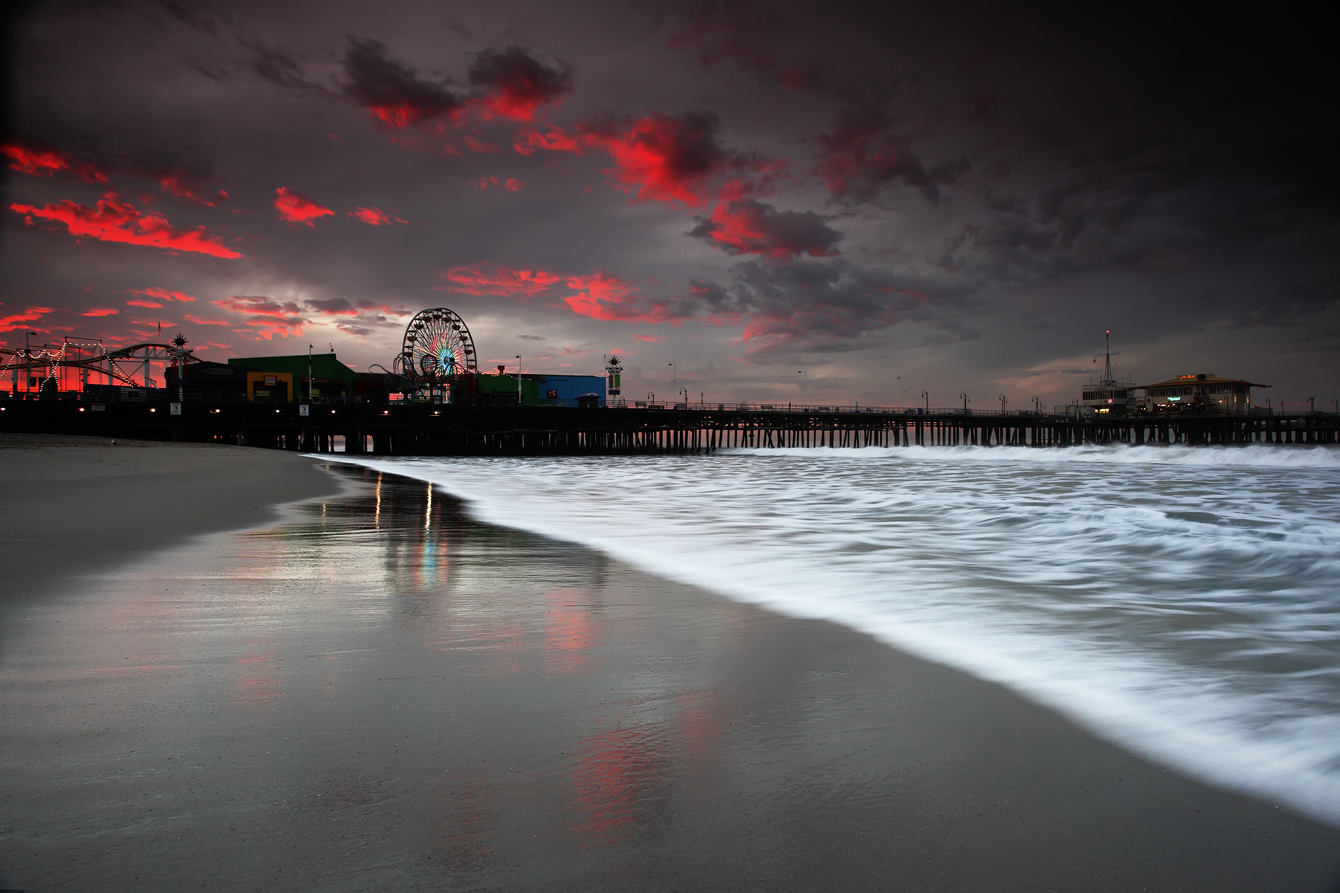 Beach Ferris Wheel Ocean Santa Monica Pier Sunset 1920x1280