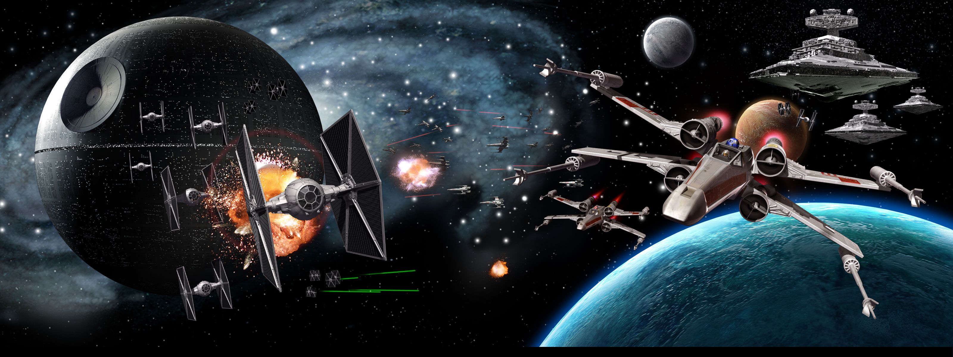 Death Star Star Destroyer Star Wars Tie Fighter X Wing 3200x1200