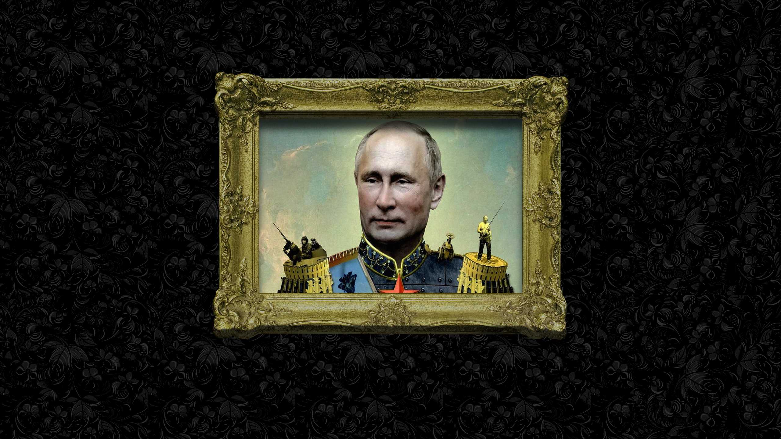 Vladimir Putin Black Background Russia Presidents Baroque Caricature KGB Dictators 2560x1440