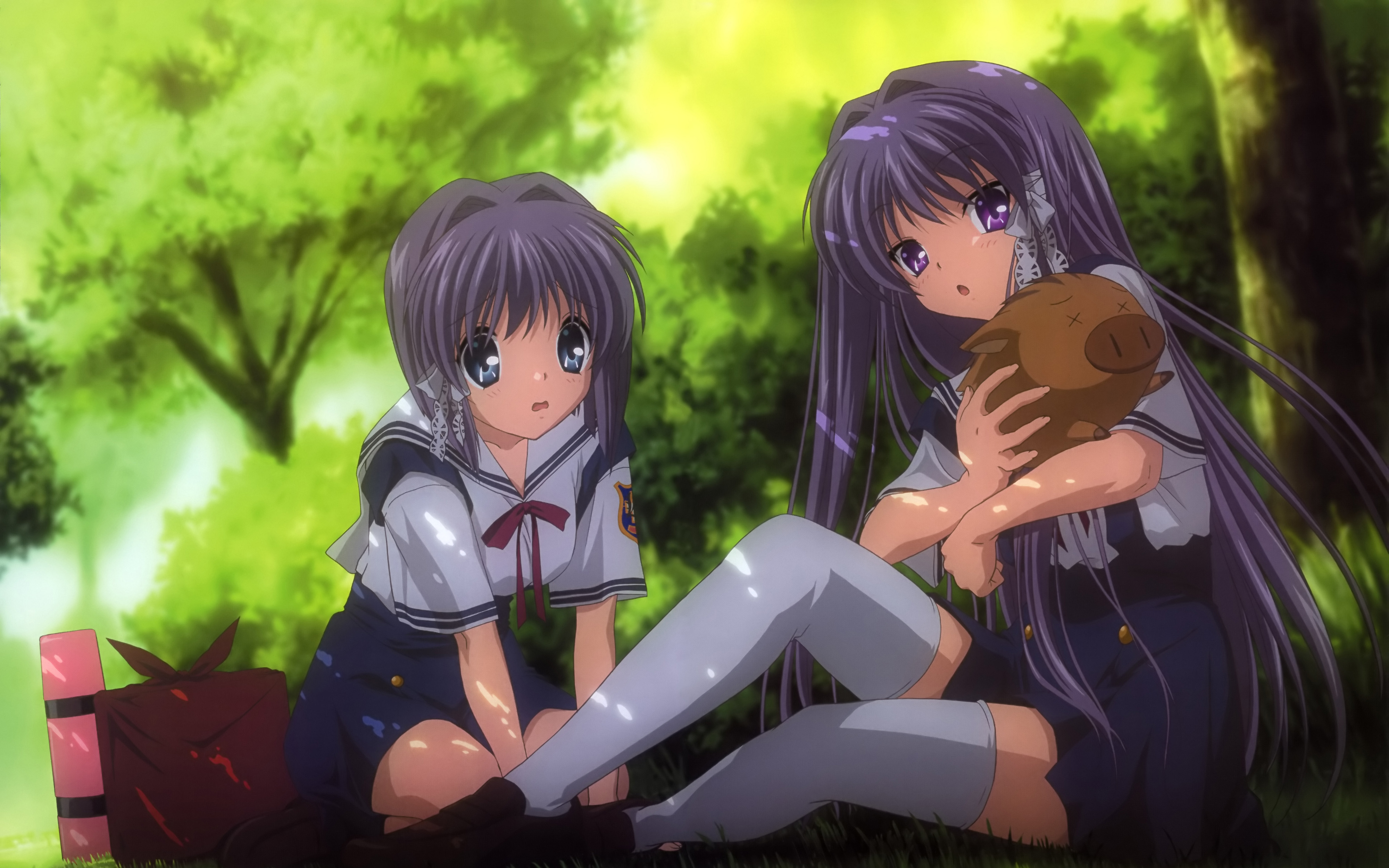 Botan Clannad Clannad Kyou Fujibayashi Ryou Fujibayashi Sitting Skirt Thigh Highs 4000x2500