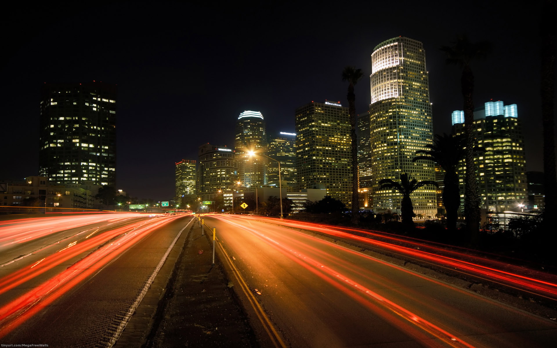 Building City Light Los Angeles Night Road Time Lapse 1920x1200