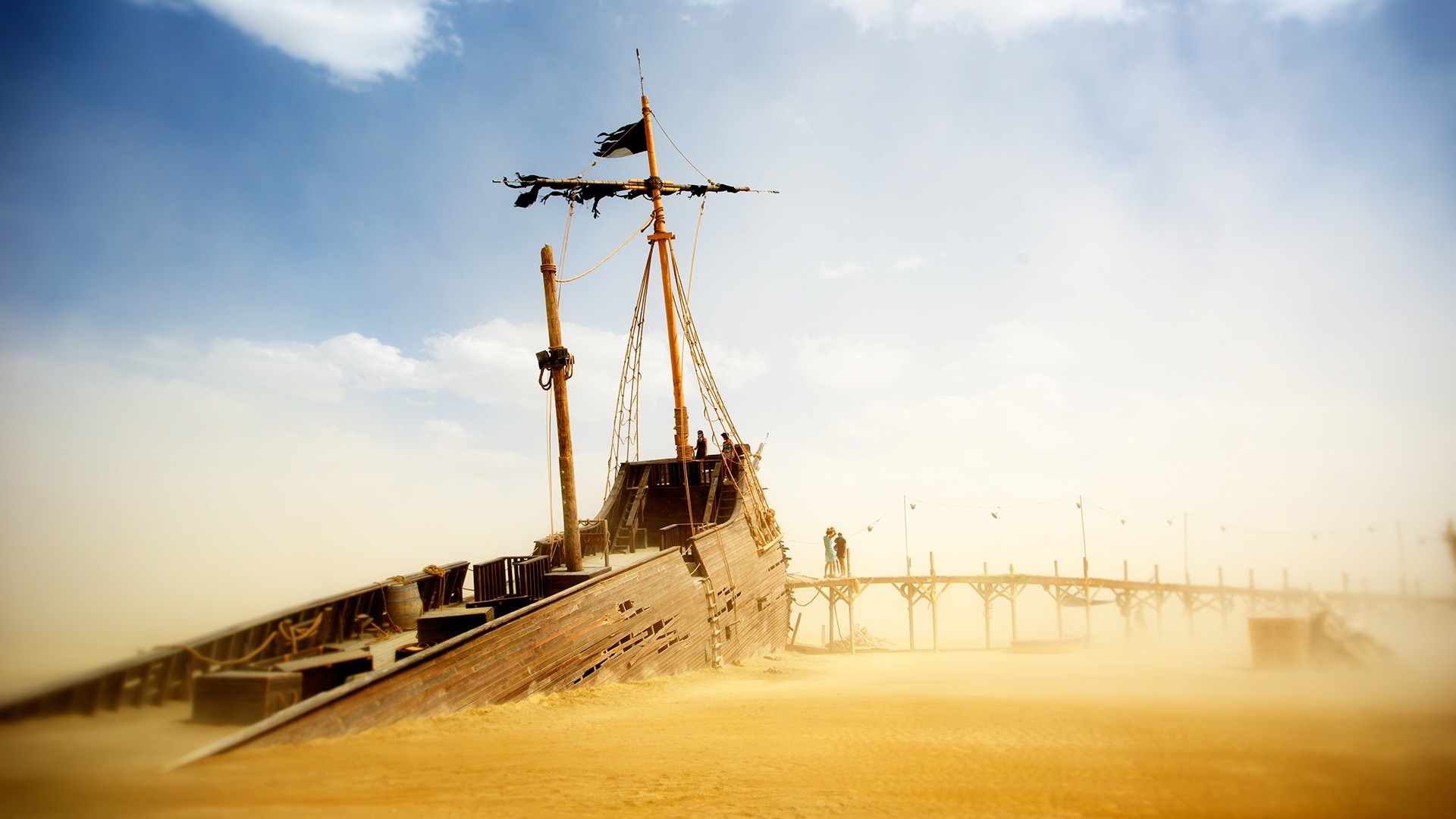 Desert Fantasy Mood People Pirate Sand Shipwreck 1920x1080