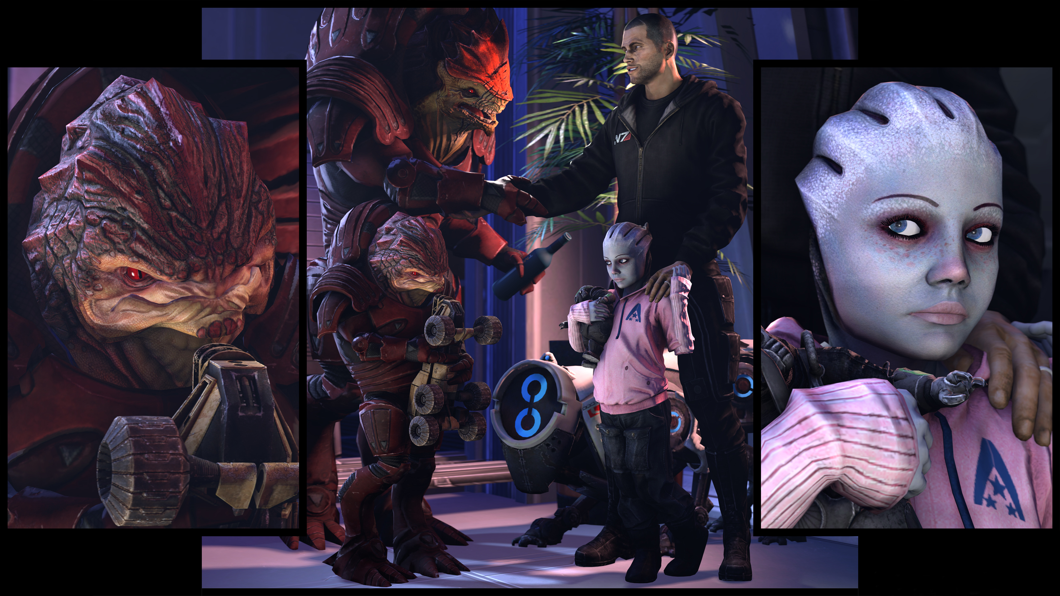 Asari Mass Effect Commander Shepard Fan Art Mass Effect Urdnot Wrex 3414x1920