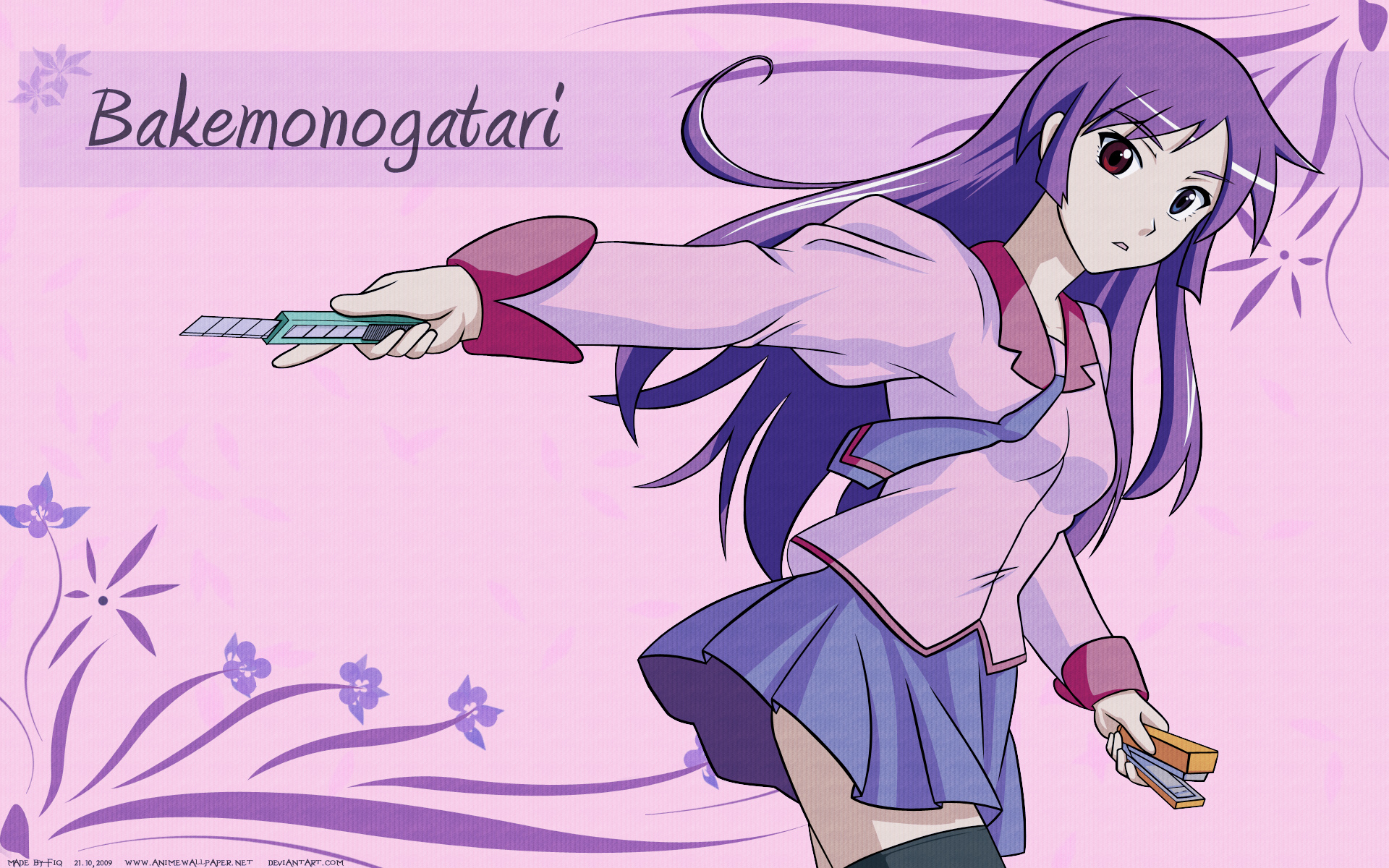 Bakemonogatari Hitagi Senj Gahara Monogatari Series Monogatari Series Second Season Purple Hair 1920x1200