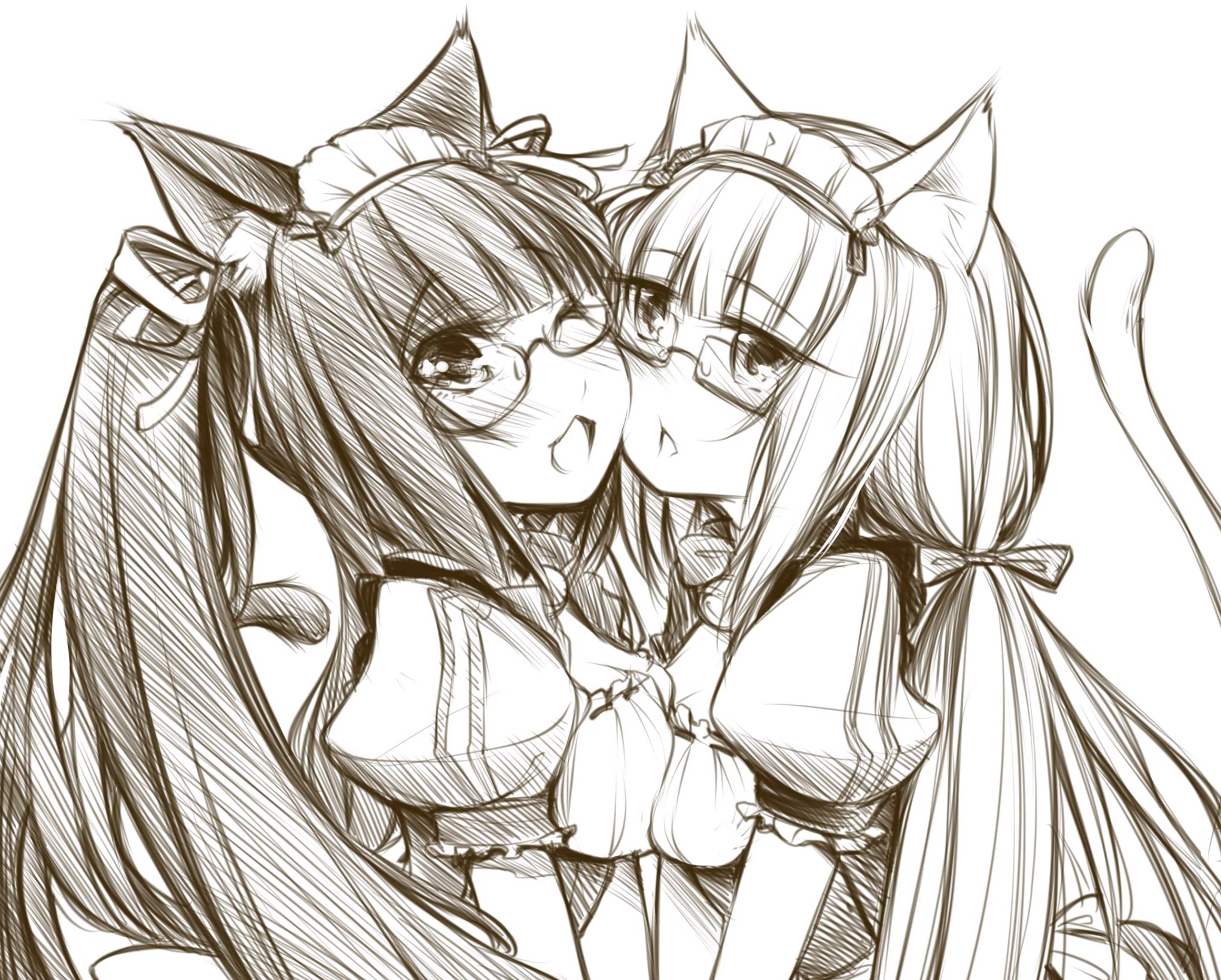 Animal Ears Blush Chocola Nekopara Glasses Long Hair Maid Nekopara Sketch Tail Vanilla Nekopara 2041x1638