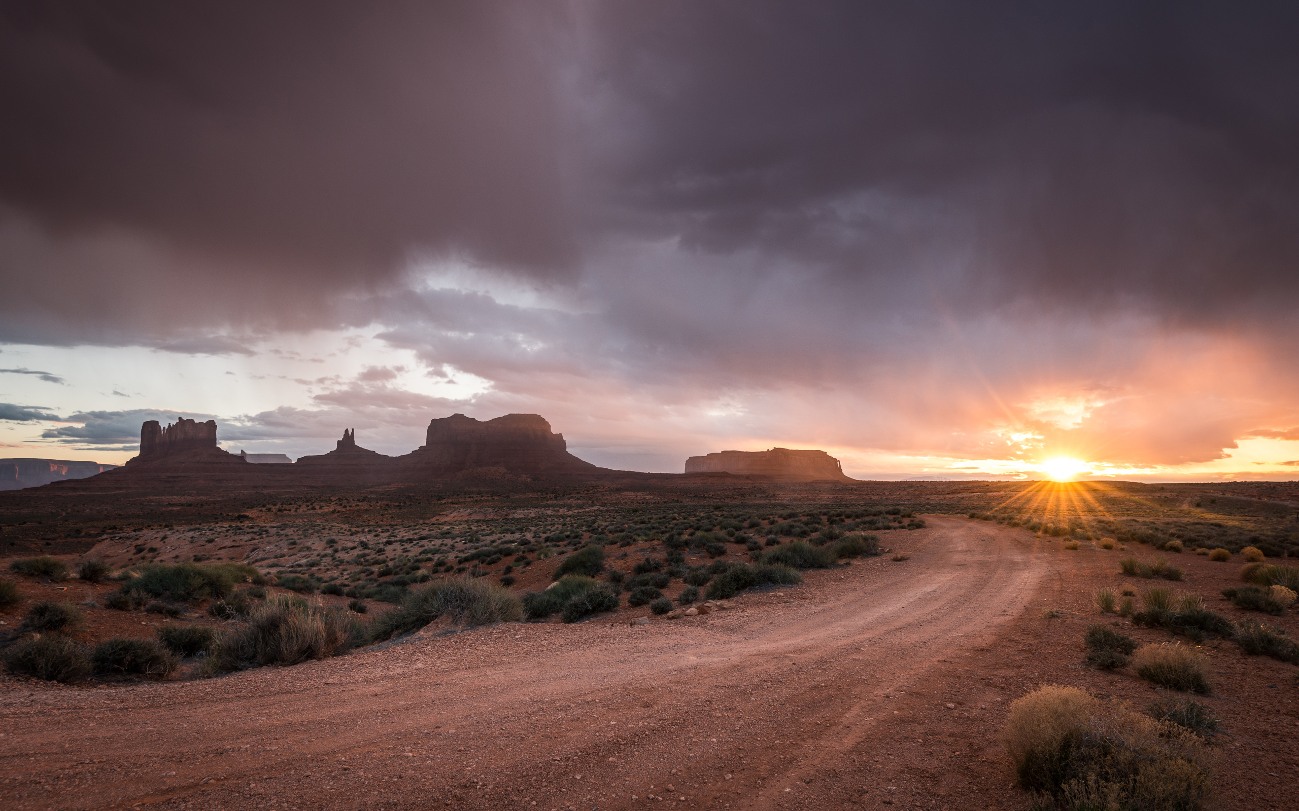 Cloud Desert Dirt Road Landscape Monument Valley Nature Sunbeam Sunrise Utah 2560x1600