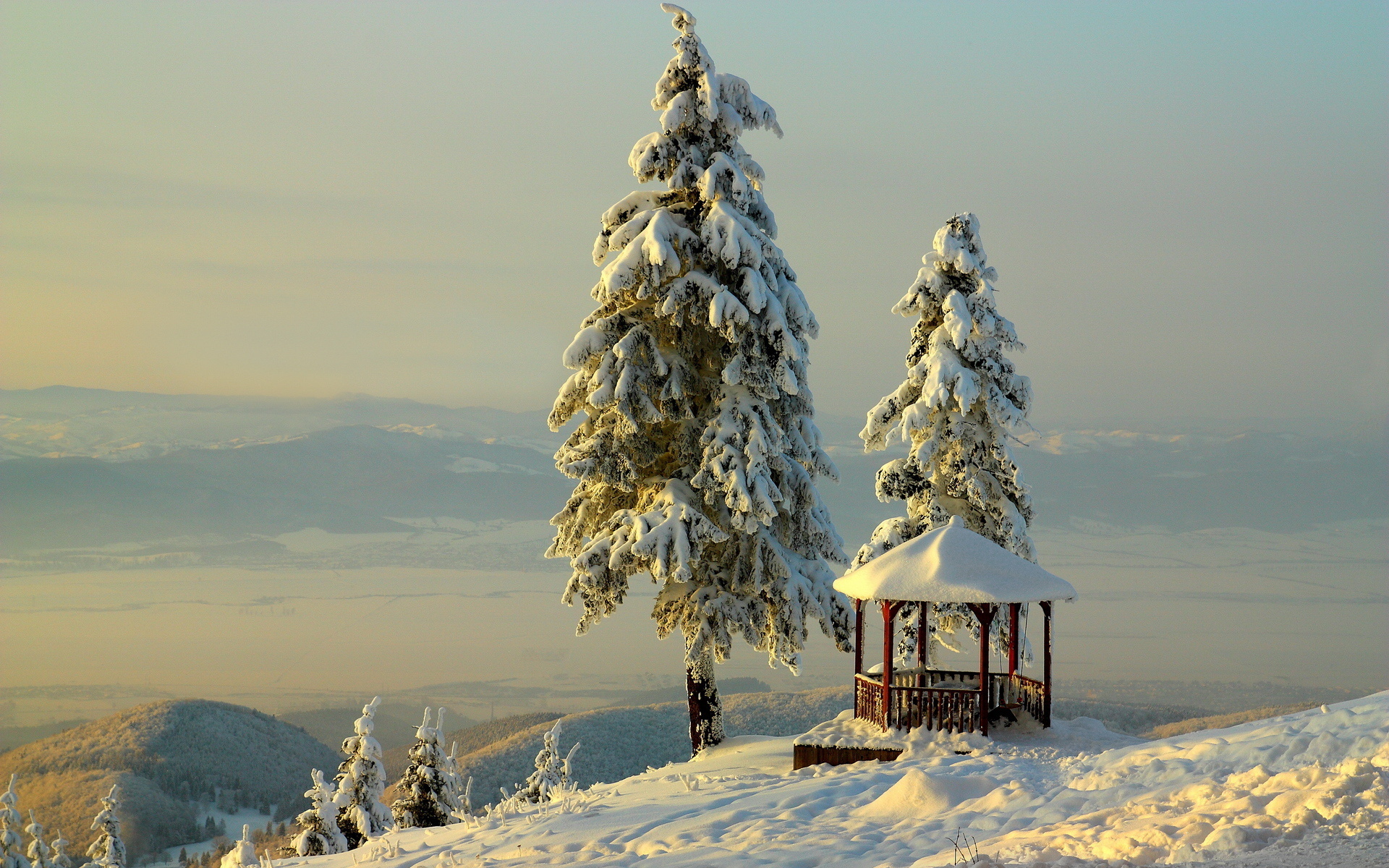 Gazebo Landscape Snow Tree Winter 1920x1200