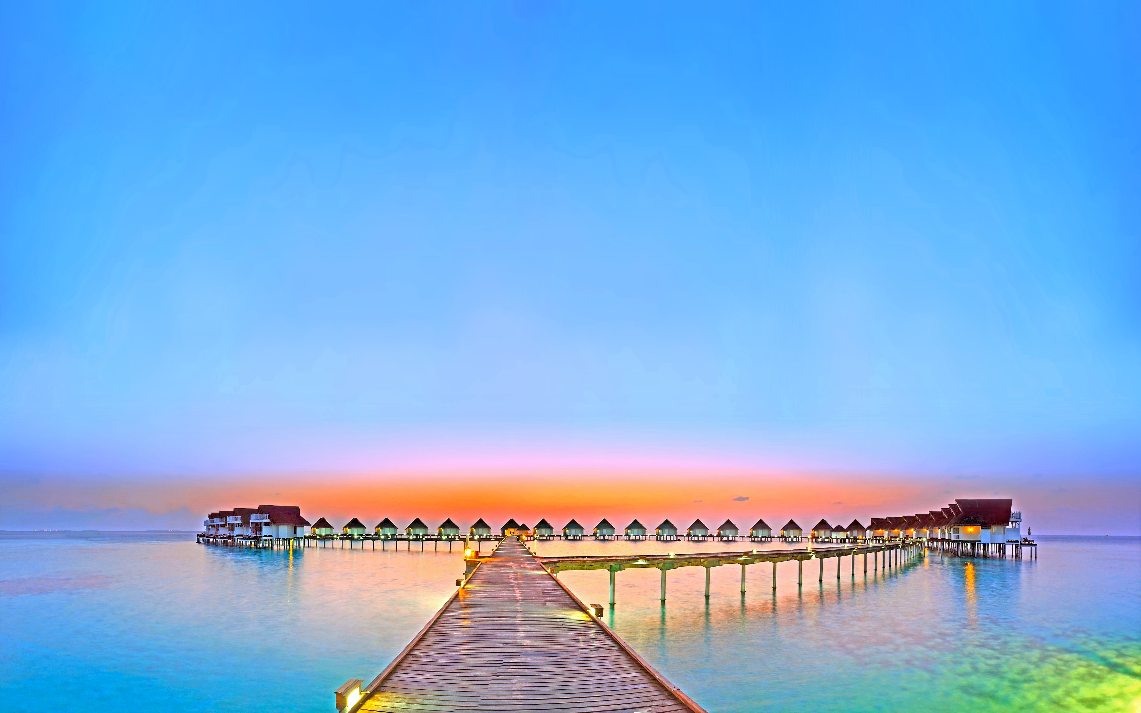 Glow Holiday Horizon Maldives Ocean Pier Resort Sea Sky 4629x2894