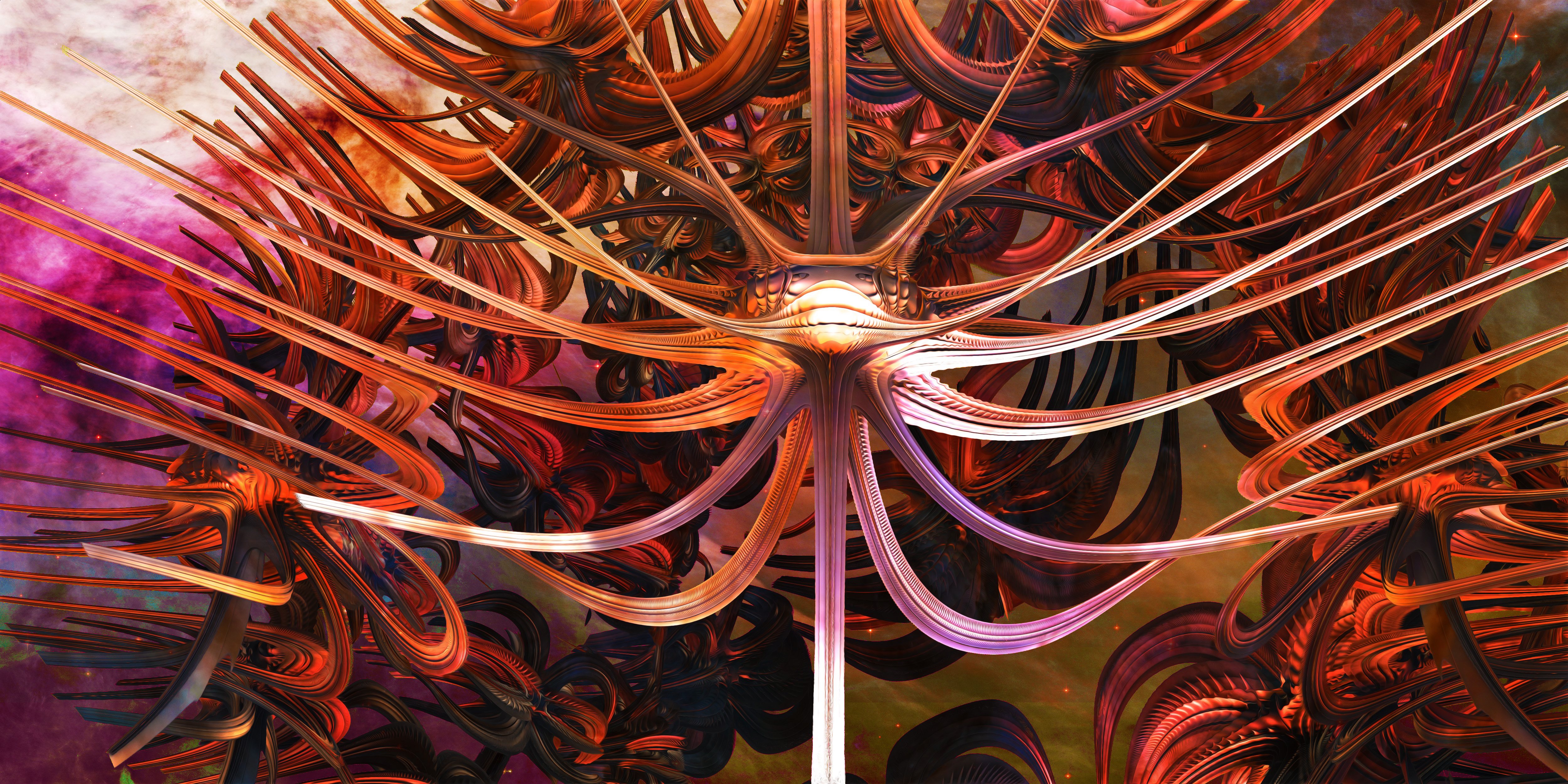 3d Abstract Alien Artistic Cgi Creature Digital Art Fractal Mandelbulb 3d Monster Red Squid Tentacle 5000x2500