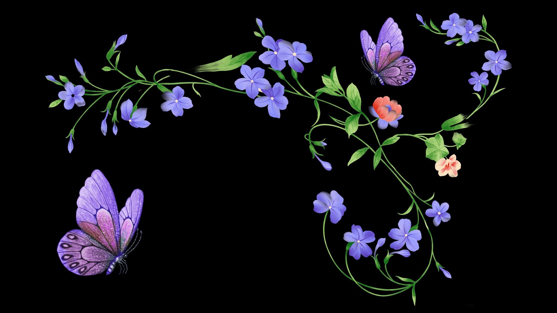 Artistic Butterfly Floral Flower Leaf Purple 1920x1080