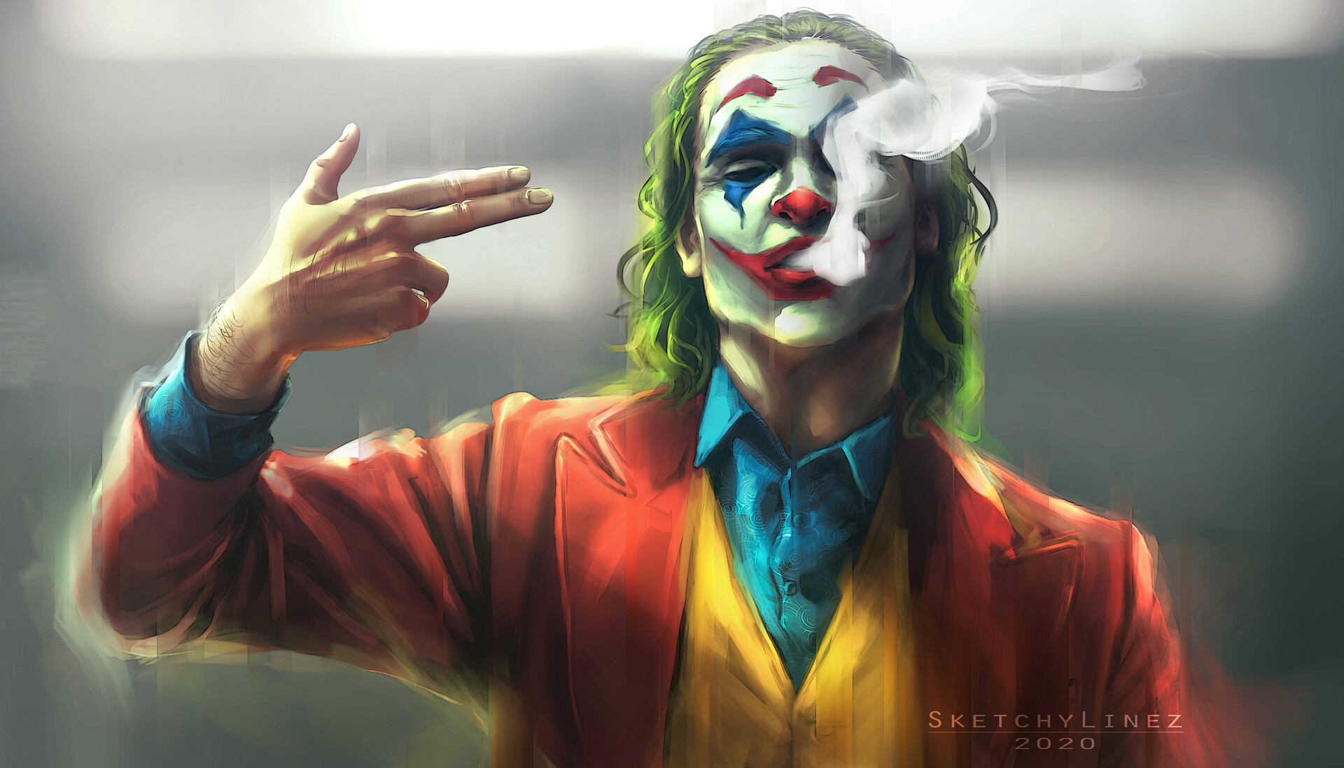 Joker Joker 2019 Movie Joaquin Phoenix Fan Art Drawing Movies DC Comics DC Universe Portrait Digital 1920x1097