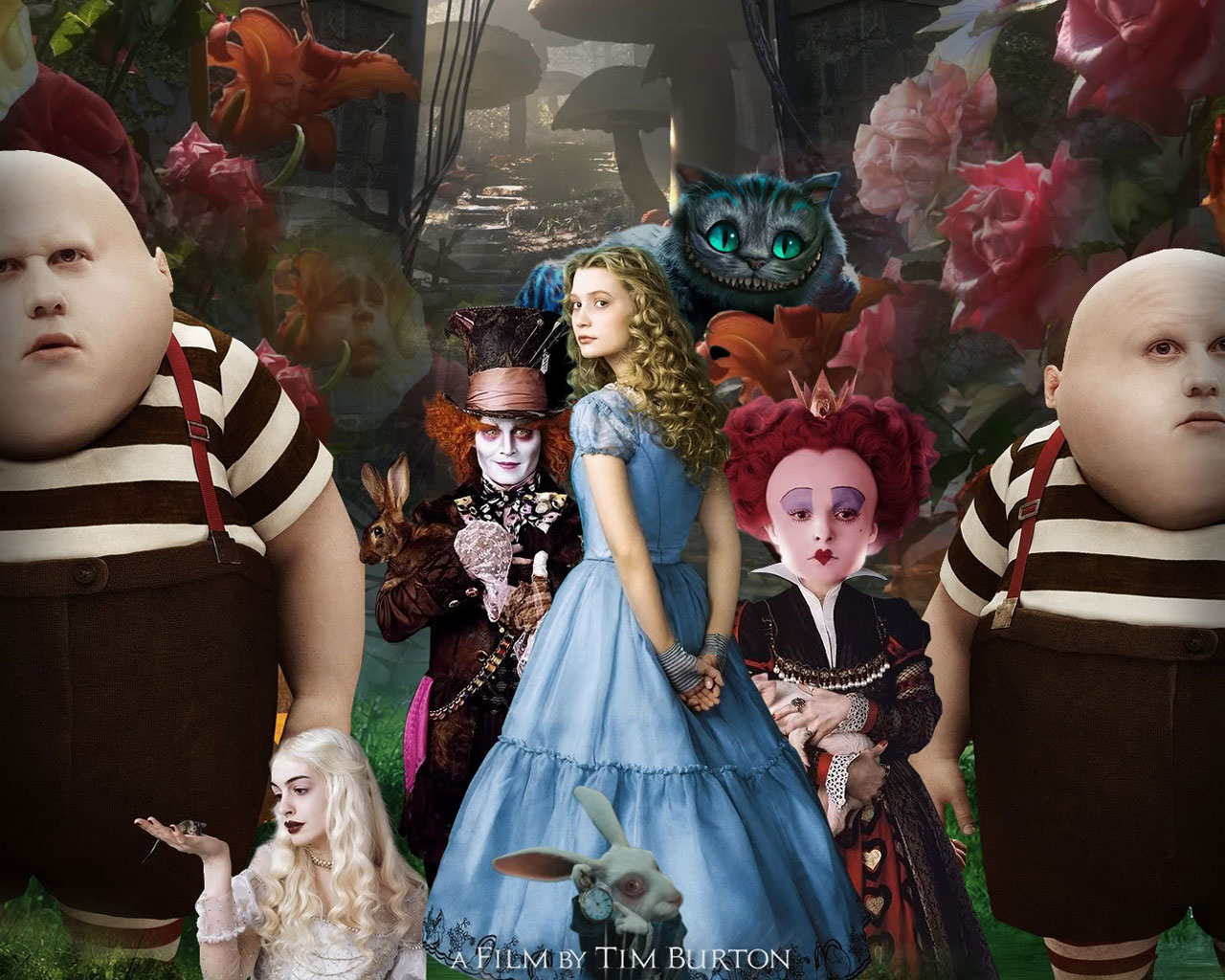 Alice Alice In Wonderland Alice In Wonderland Anne Hathaway Cheshire Cat Helena Bonham Carter Johnny 1280x1024