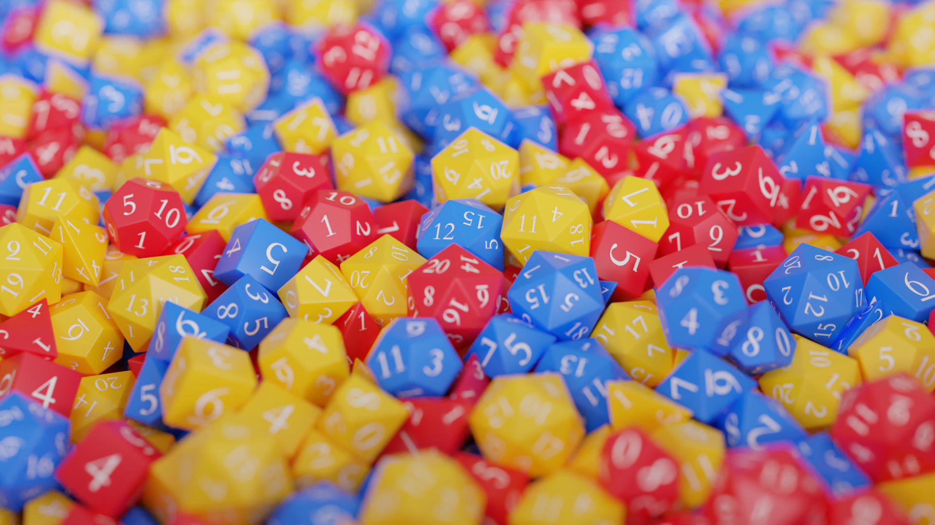 Dice Dungeons Dragons Dungeons And Dragons D20 Primary Colors 3D CGi Digital Art Render 1920x1080