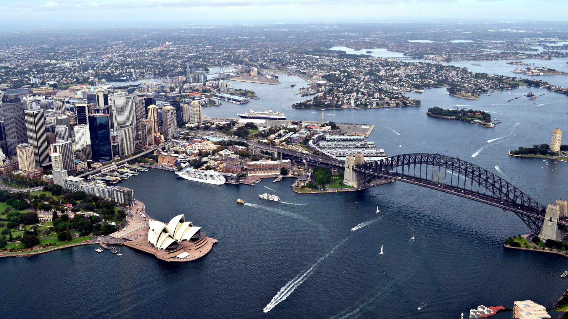 Aerial City Sydney Sydney Harbour Sydney Harbour Bridge Sydney Opera House 1920x1080