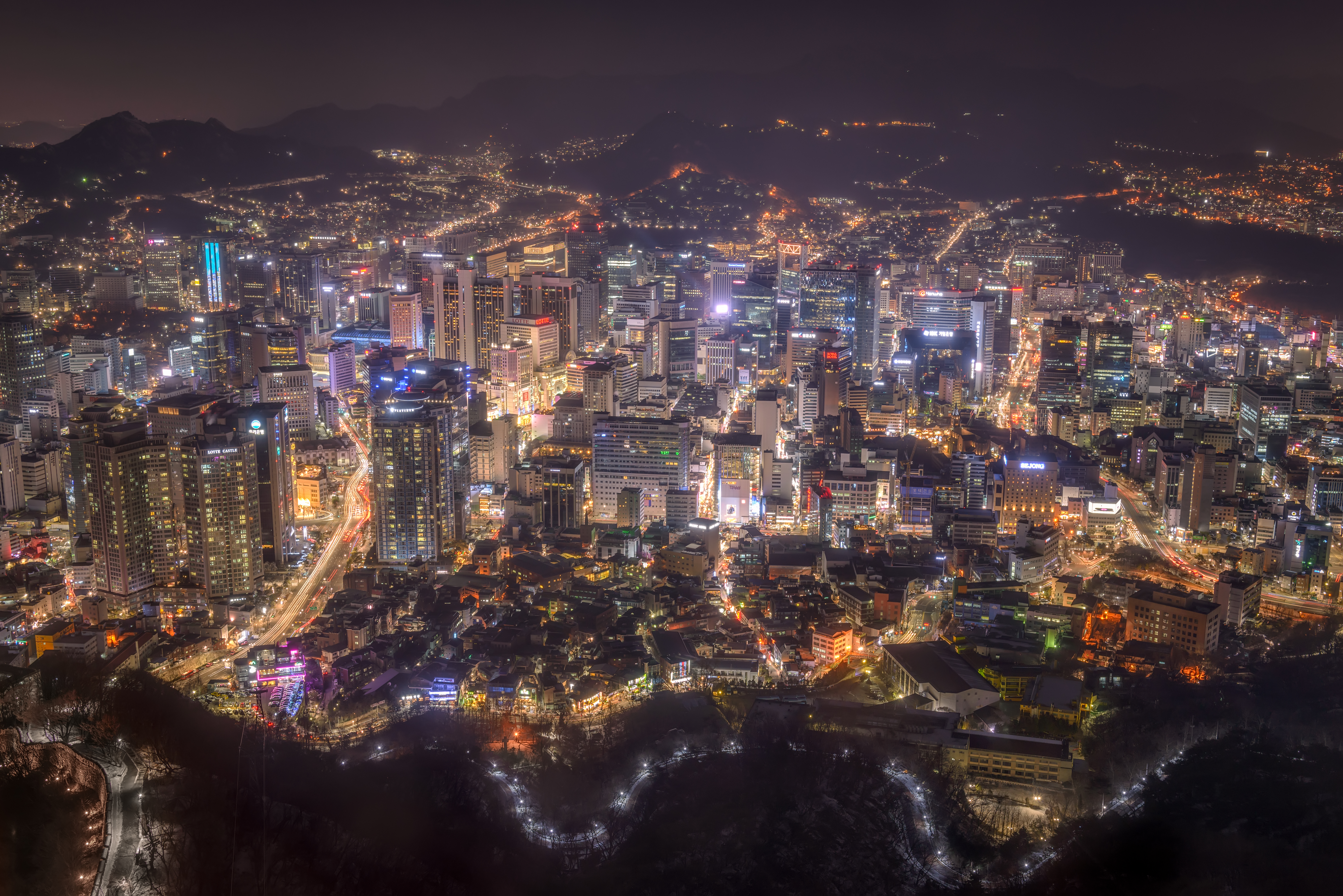 Cityscape Korea Megapolis Night Seoul 7360x4912