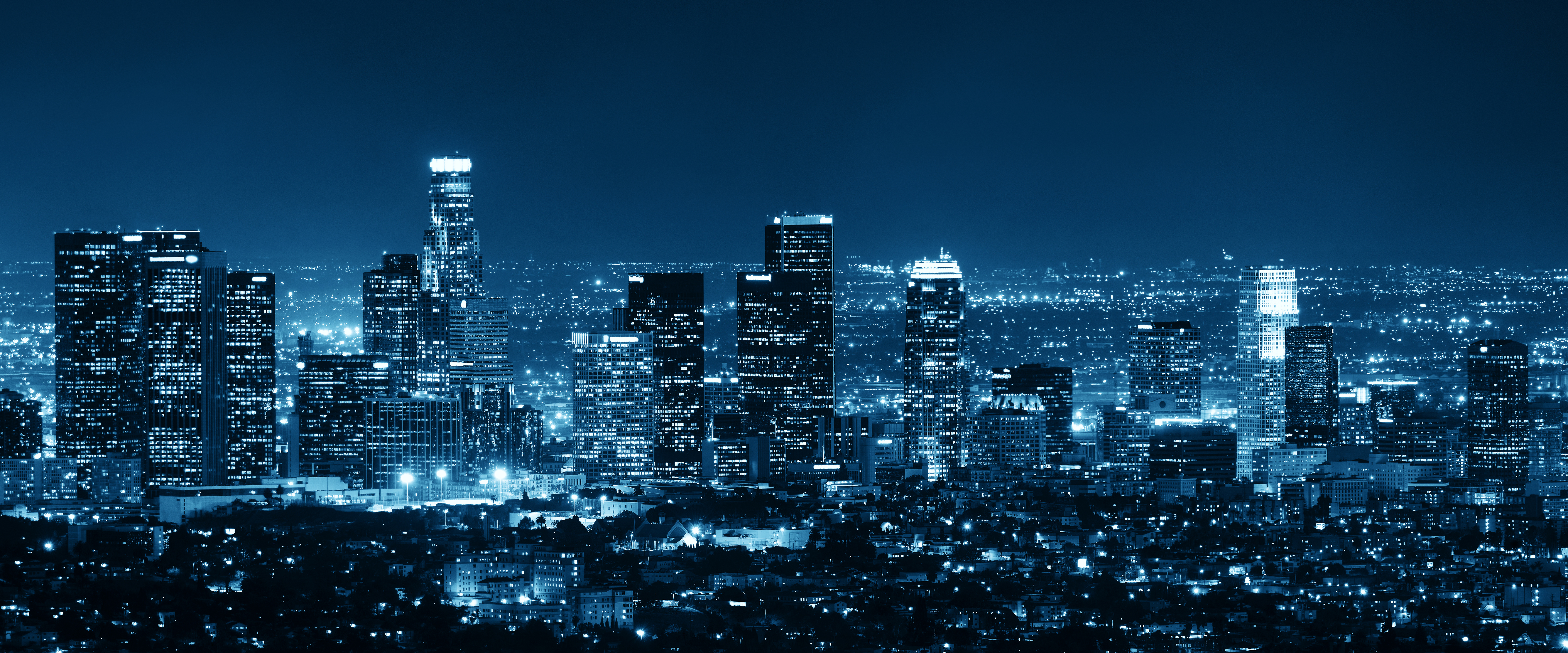 Building City Cityscape Horizon Los Angeles Night Skyscraper Usa 7200x3000