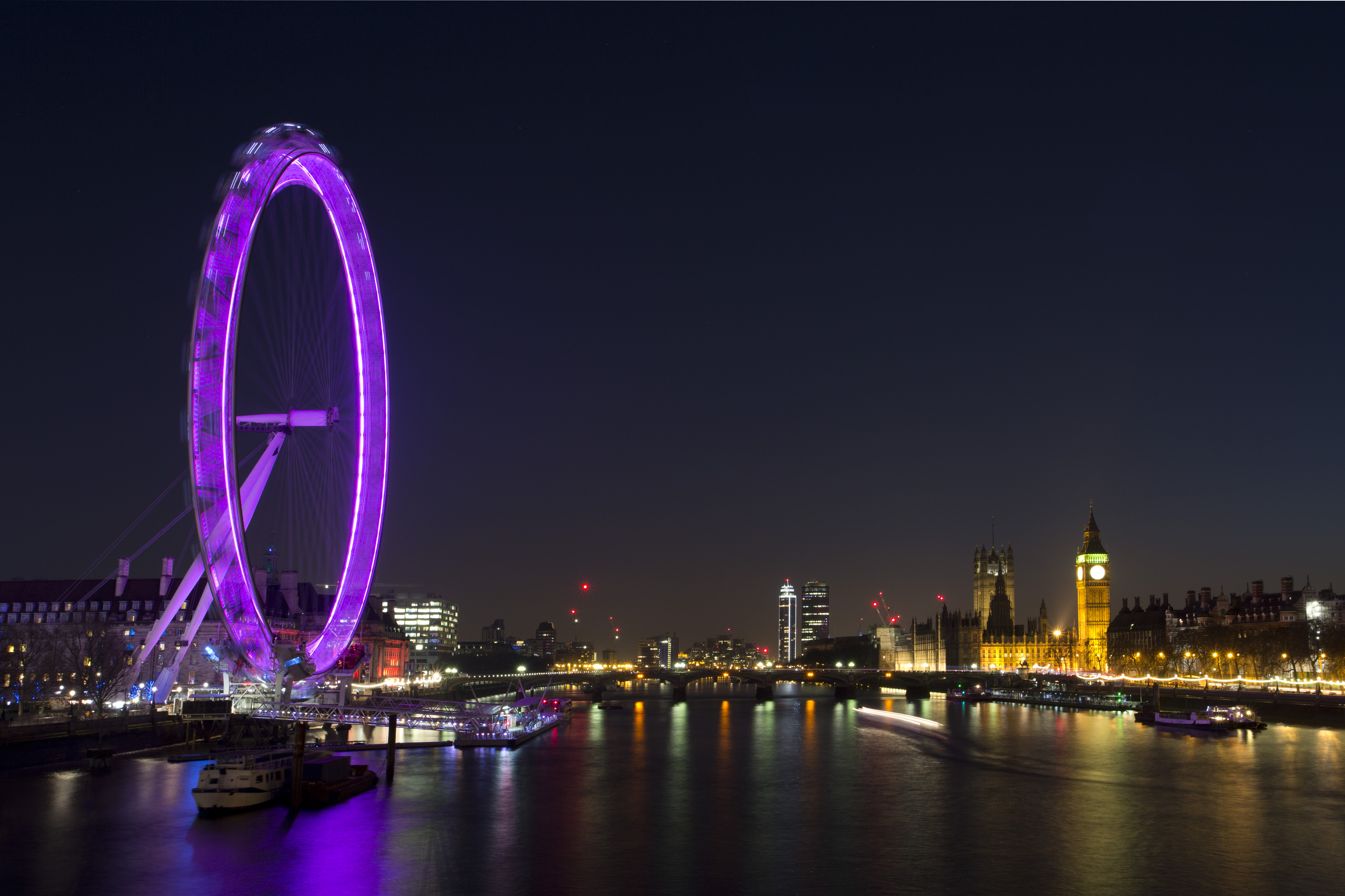 City Ferris Wheel Light London Night Thames United Kingdom 5760x3840