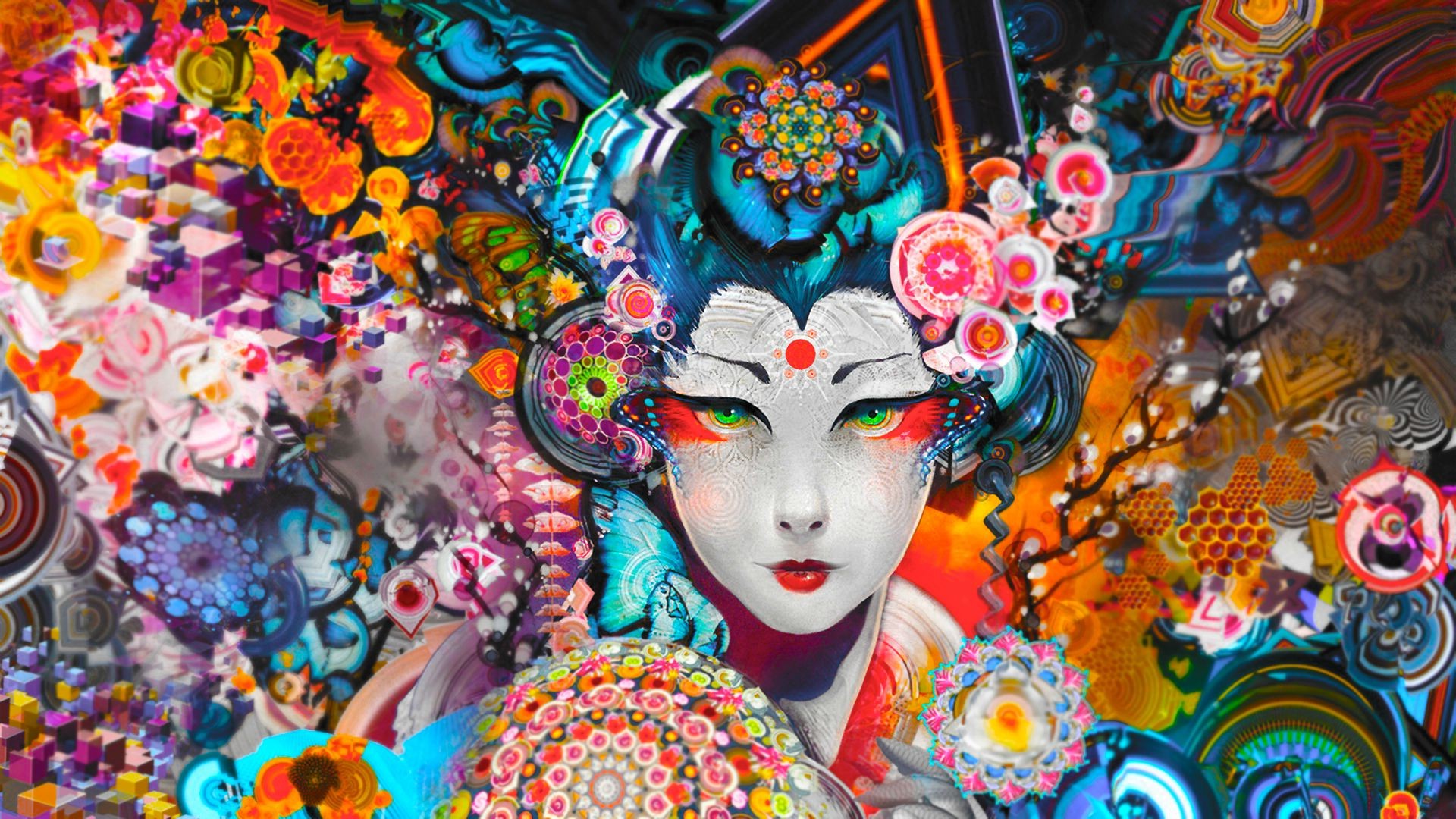 Abstract Artistic Colorful Geisha 1920x1080