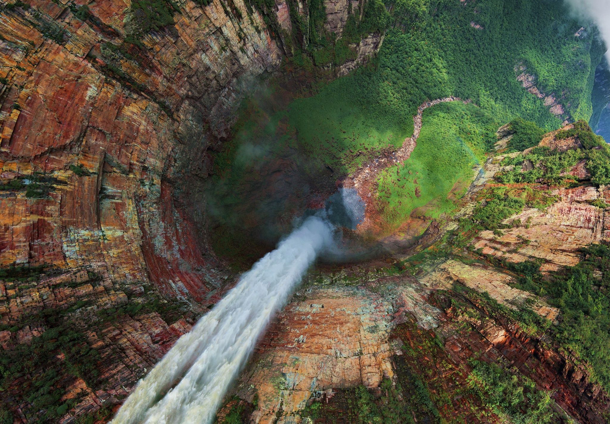 Cliff Moss Mountain Nature Rock Vegetation Venezuela Water Waterfall 2048x1422