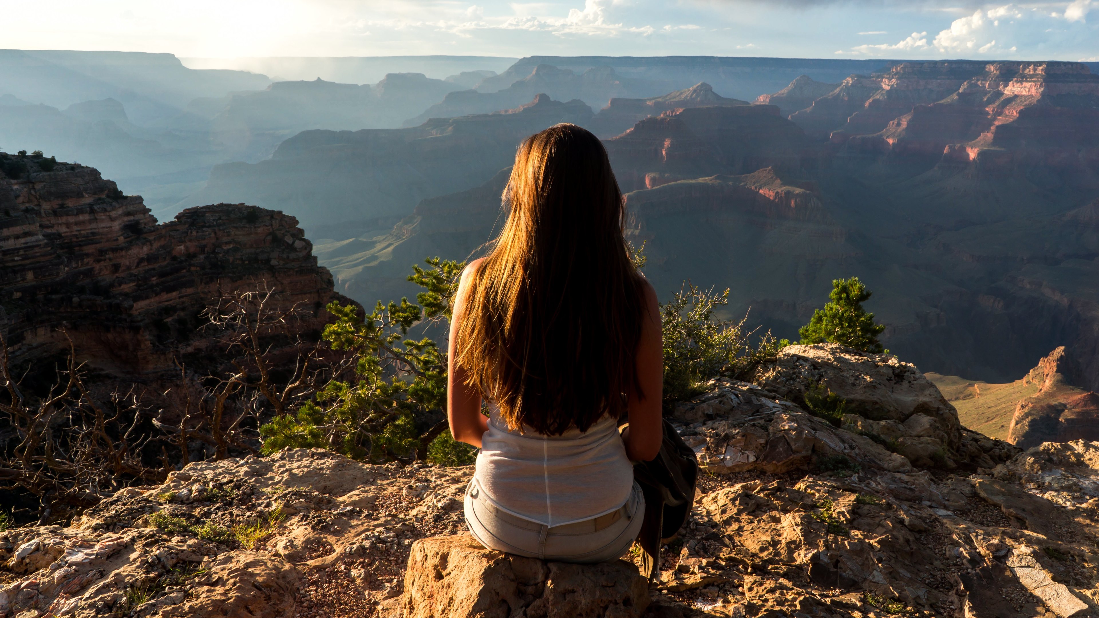 Grand Canyon Landscape Mountain Nature Rear Scenic Woman 3840x2160