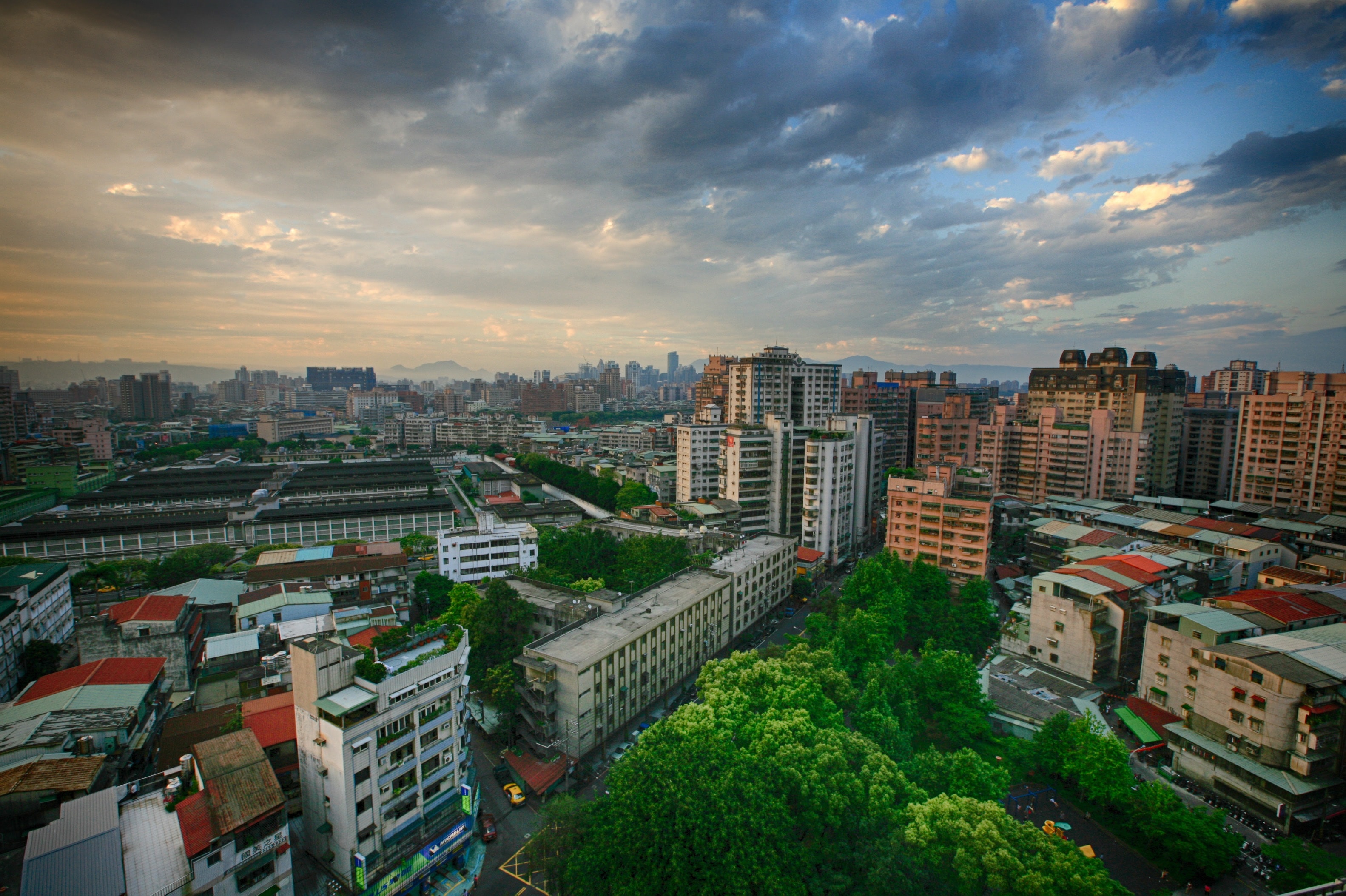 Landscape Far View Clouds Sky Building Trees Cityscape Sunset Taipei Taiwan 3165x2107