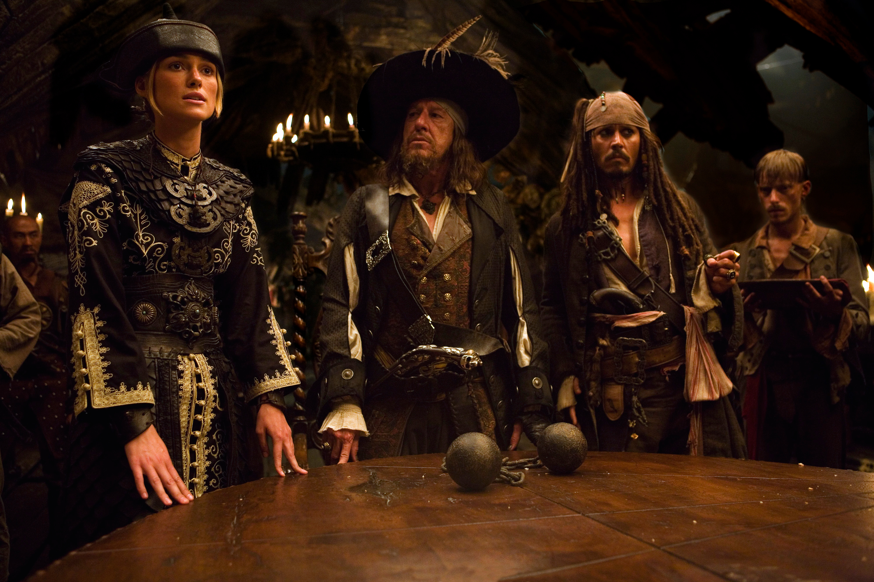 Elizabeth Swann Geoffrey Rush Hector Barbossa Jack Sparrow Johnny Depp Keira Knightley Mackenzie Cro 3000x2000
