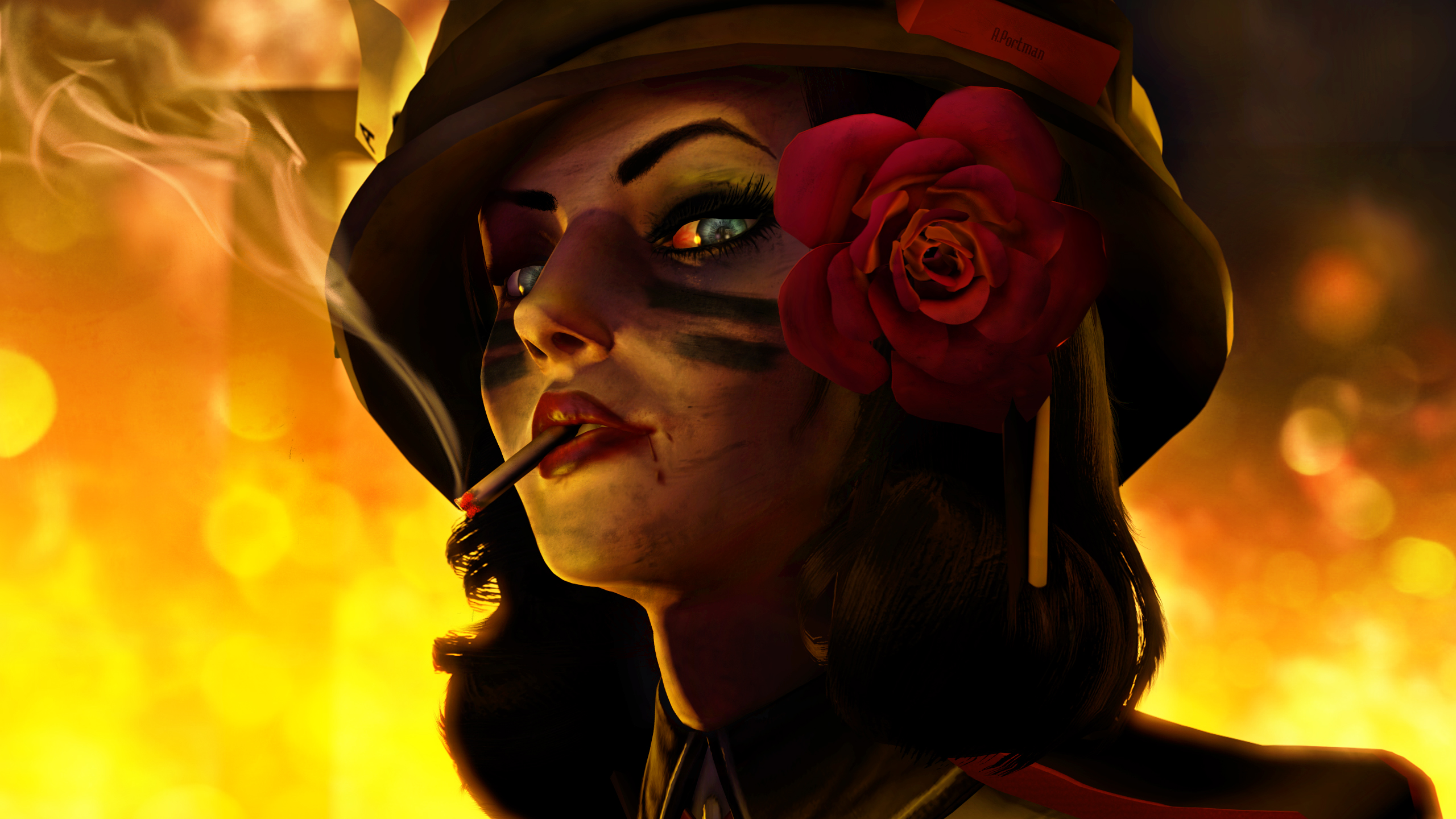 Artistic Cigarette Elizabeth Bioshock Infinite Girl Hat Painting Rose Woman 2560x1440