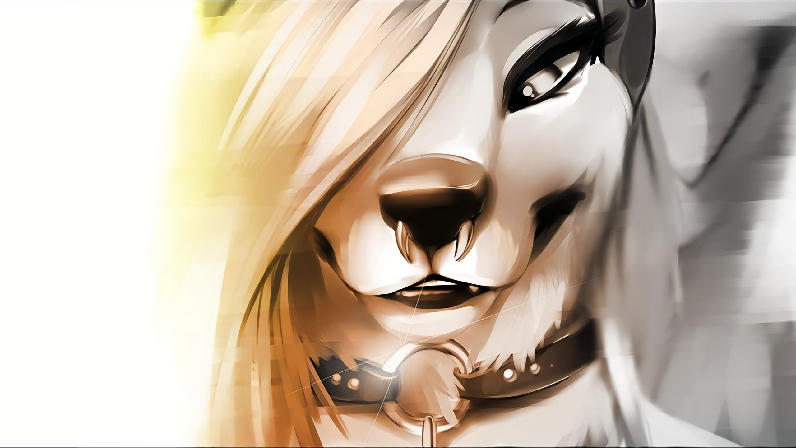 Furry Women Piercing Collar Light Hair Anthro 2560x1440